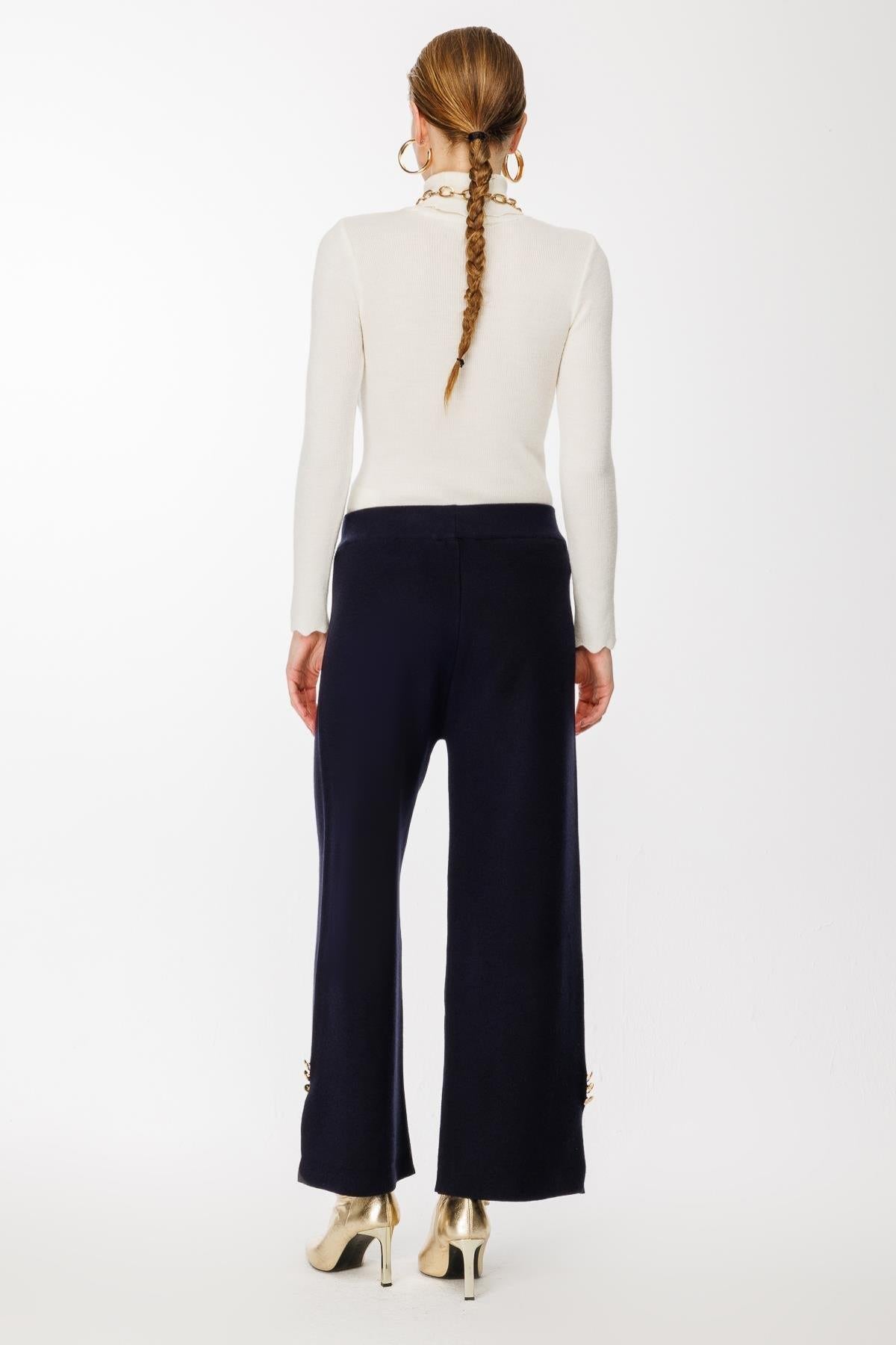 Knitted Trousers with Button Detail on Legs