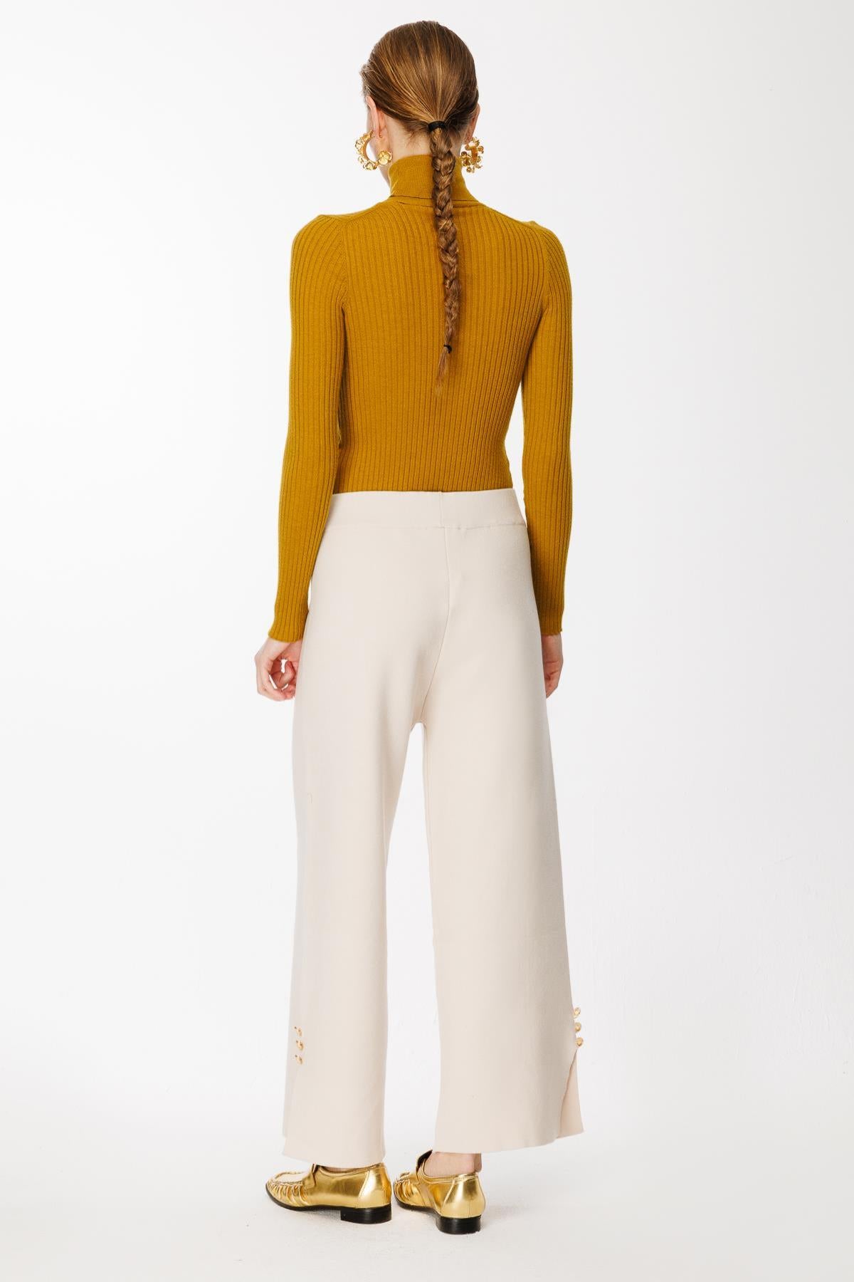 Knitted Trousers with Button Detail on Legs