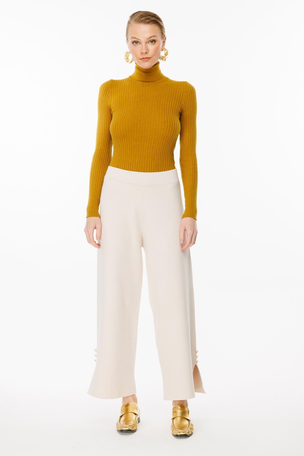 Knitted Trousers with Button Detail on Legs