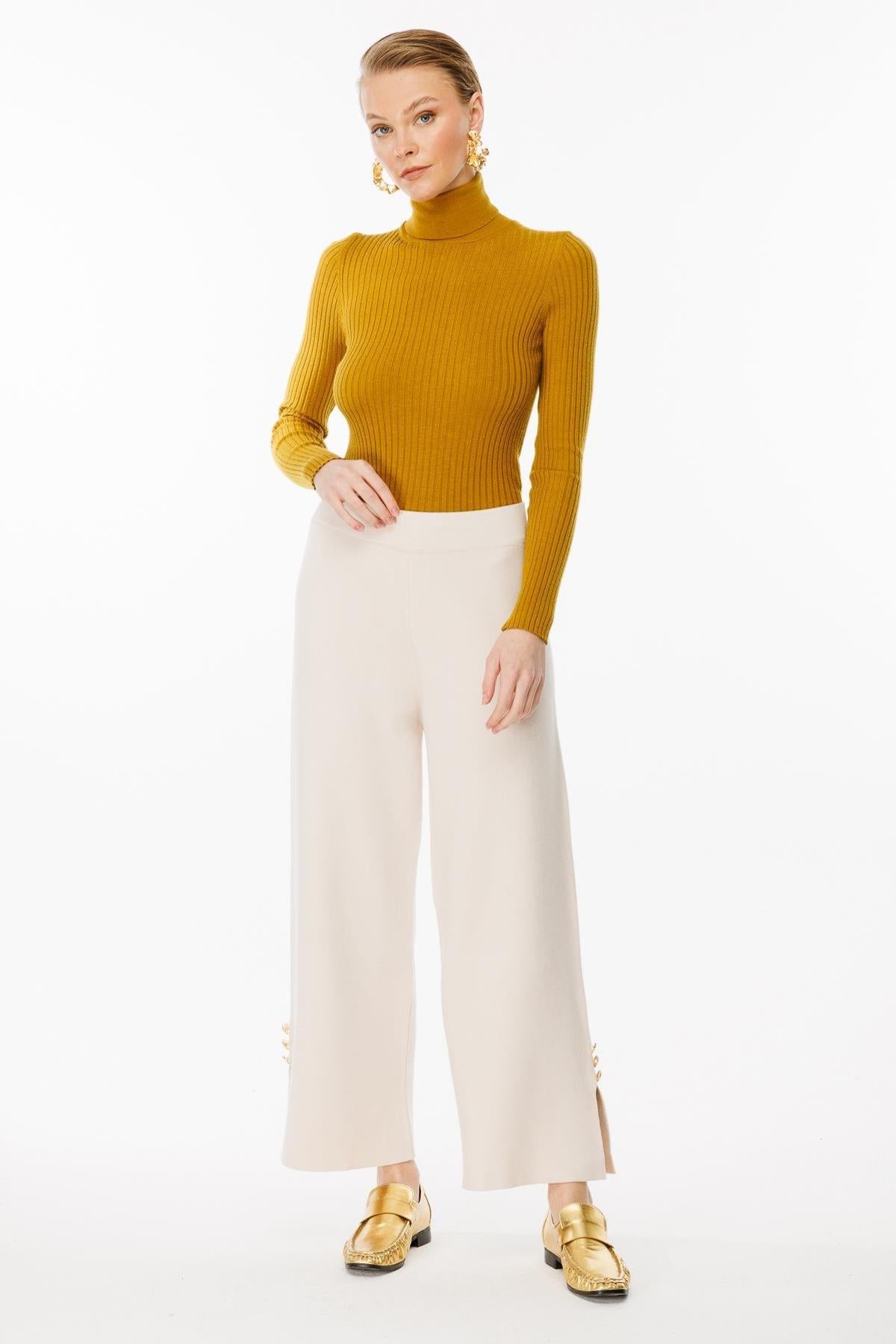 Knitted Trousers with Button Detail on Legs