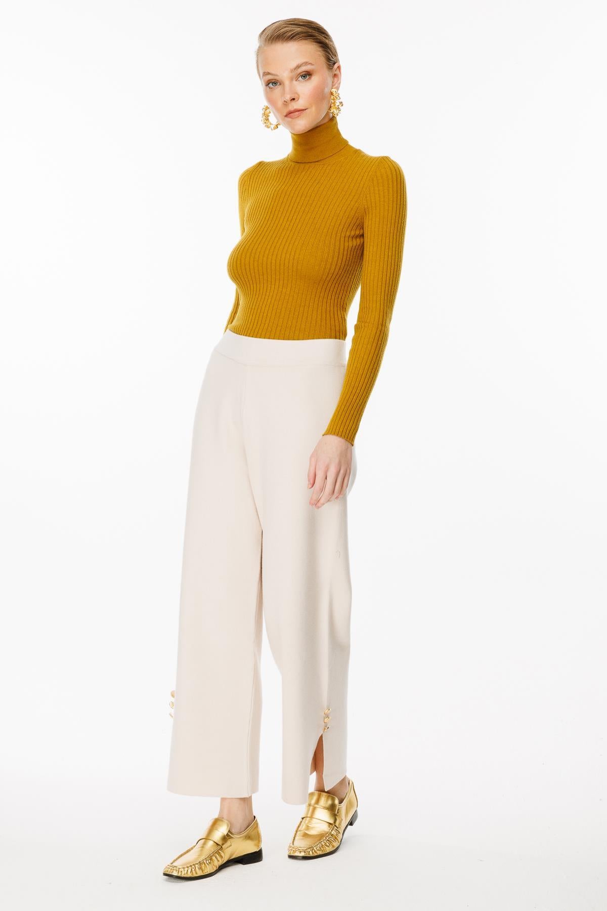 Knitted Trousers with Button Detail on Legs