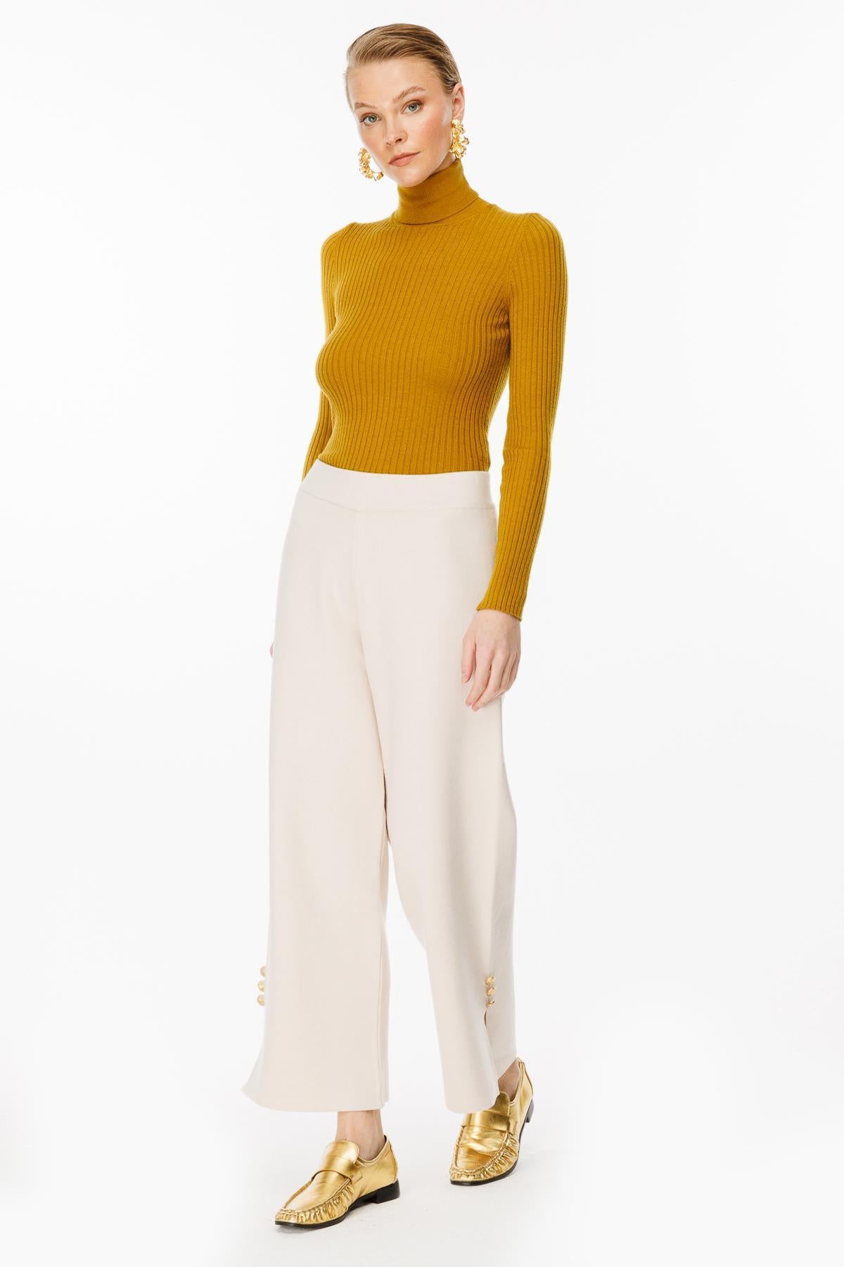 Knitted Trousers with Button Detail on Legs