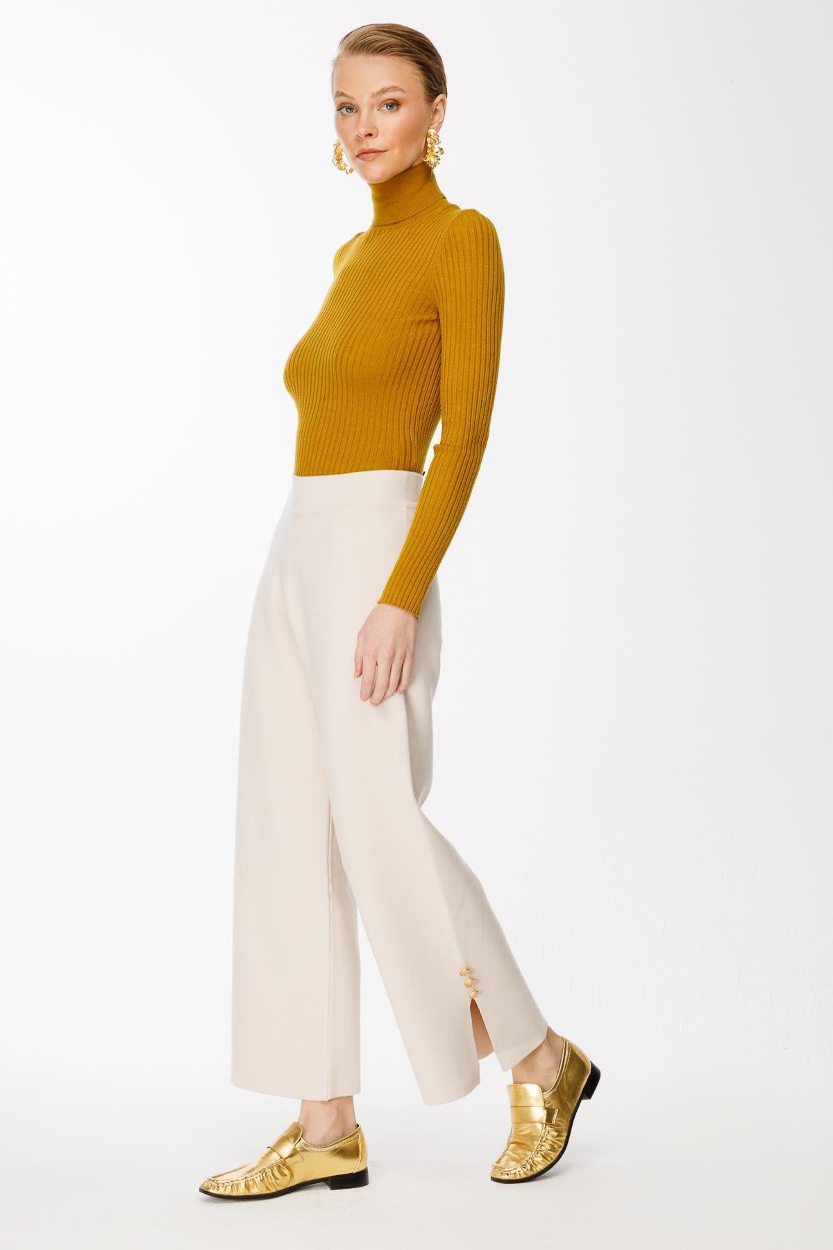 Knitted Trousers with Button Detail on Legs