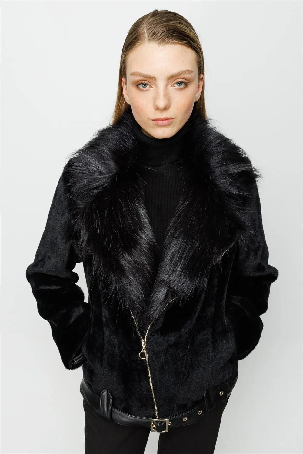 Furry Zippered Plush Short Coat