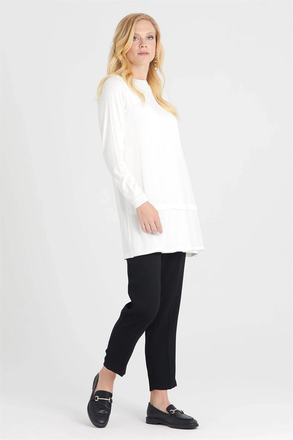 Chiffon Front Ribbed Long Sleeve Tunic