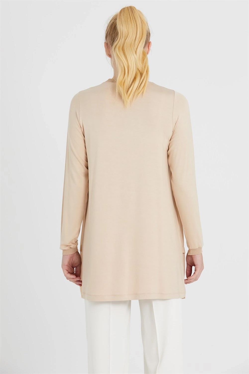 Chiffon Front Ribbed Long Sleeve Tunic