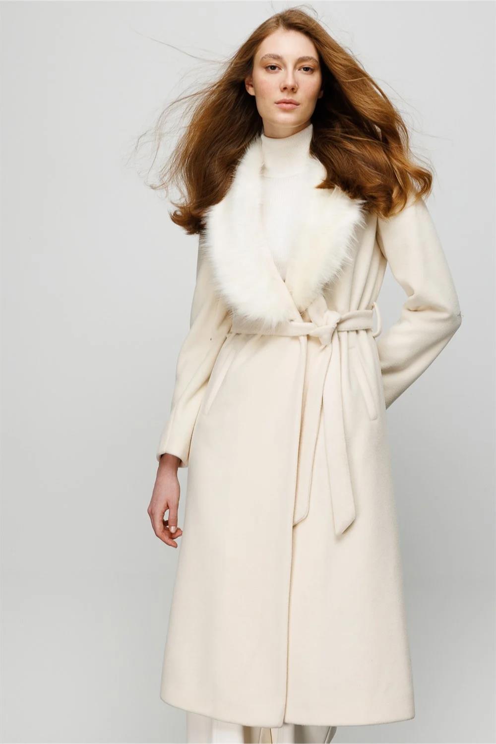 Shawl Collar Fur Belted Women's Coat