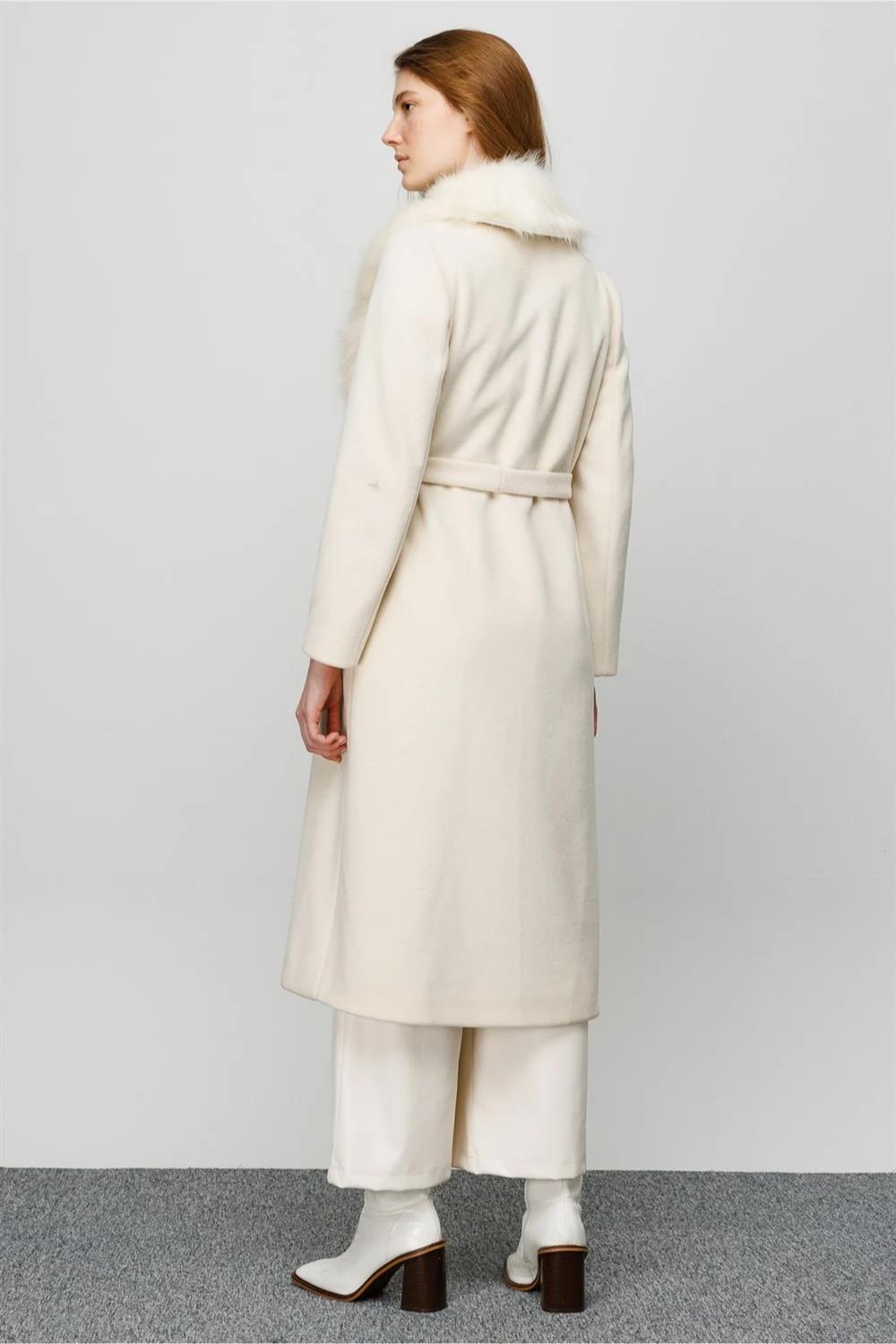 Shawl Collar Fur Belted Women's Coat