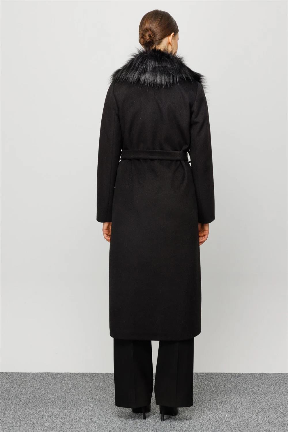 Shawl Collar Fur Belted Women's Coat