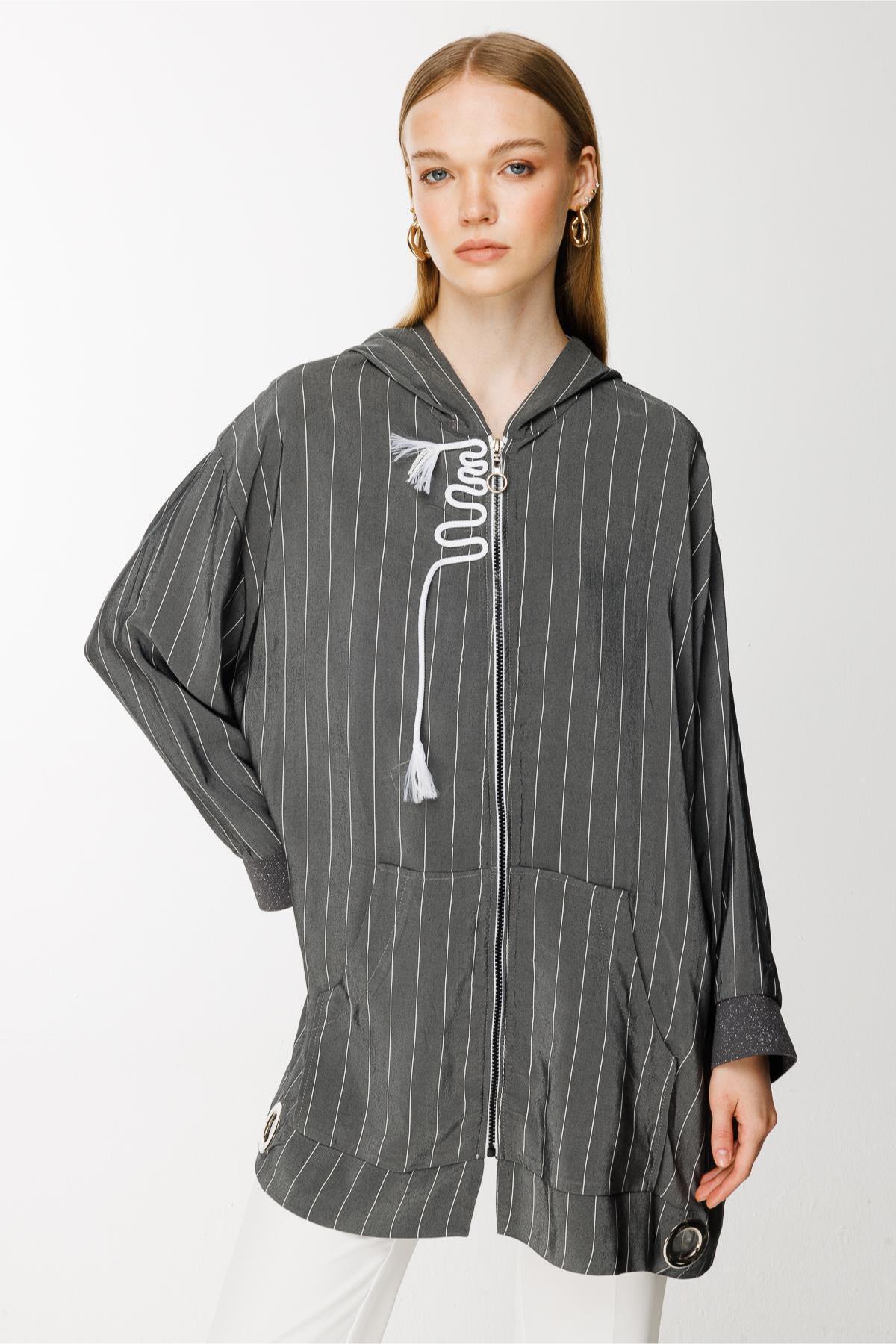 Kapüşonlu Fermuarlı Ceket - Eser Giyim