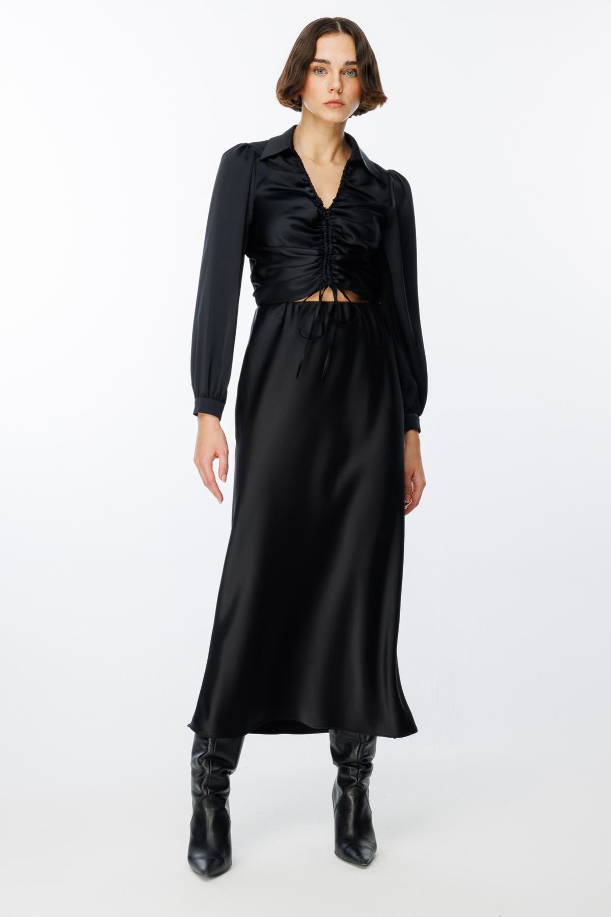 Maxi Length Satin Bell Skirt