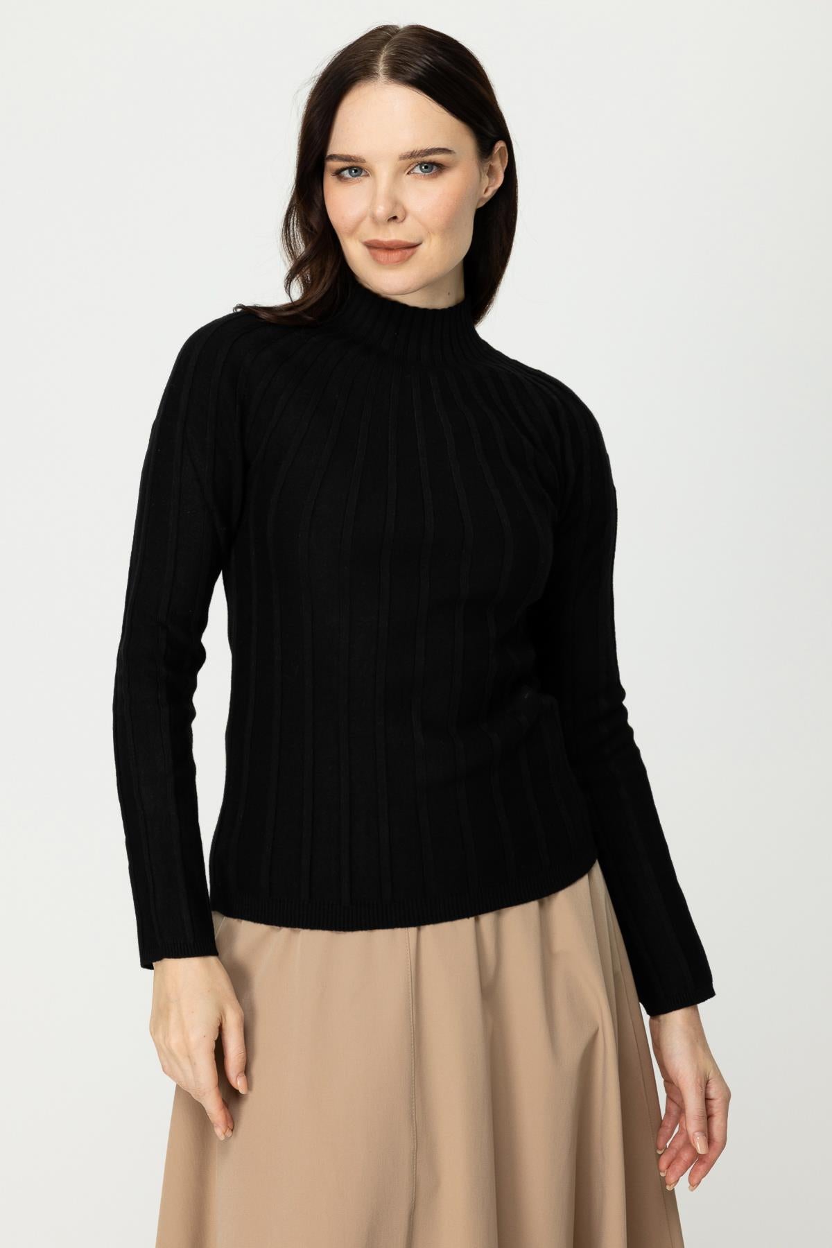 Stand Collar Thick Ribbed Knitwear Sweater