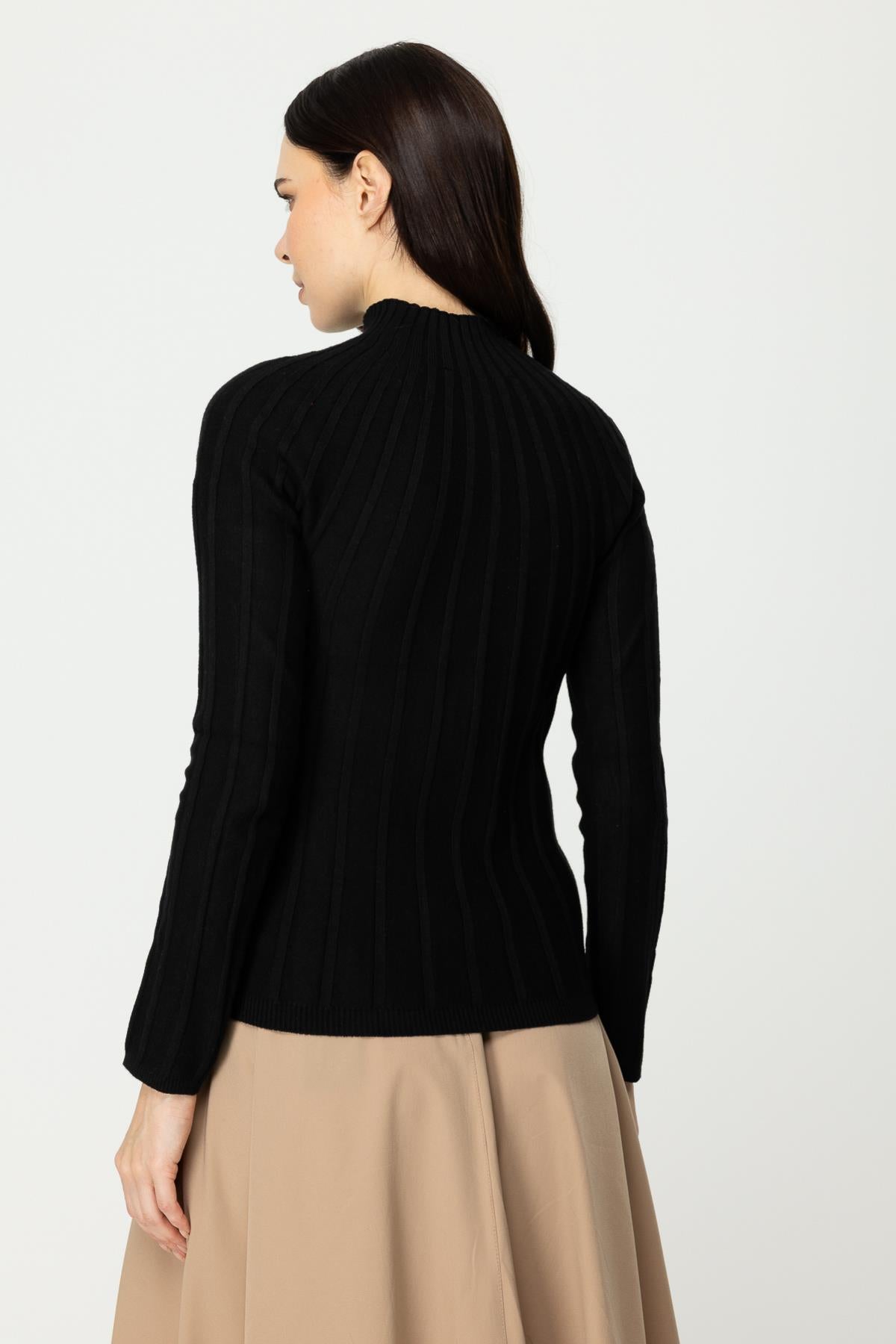 Stand Collar Thick Ribbed Knitwear Sweater