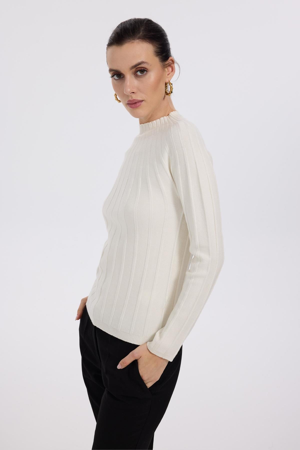 Stand Collar Thick Ribbed Knitwear Sweater