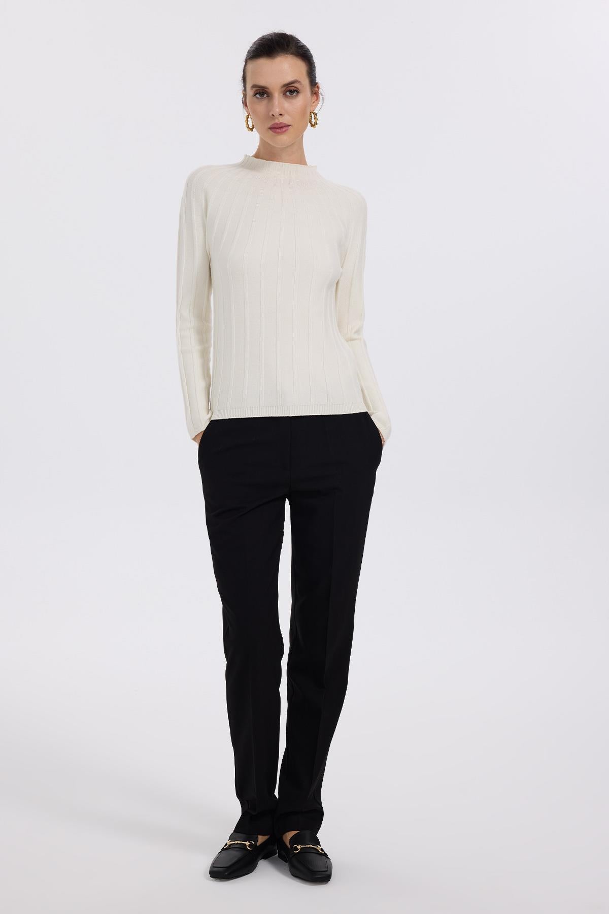 Stand Collar Thick Ribbed Knitwear Sweater