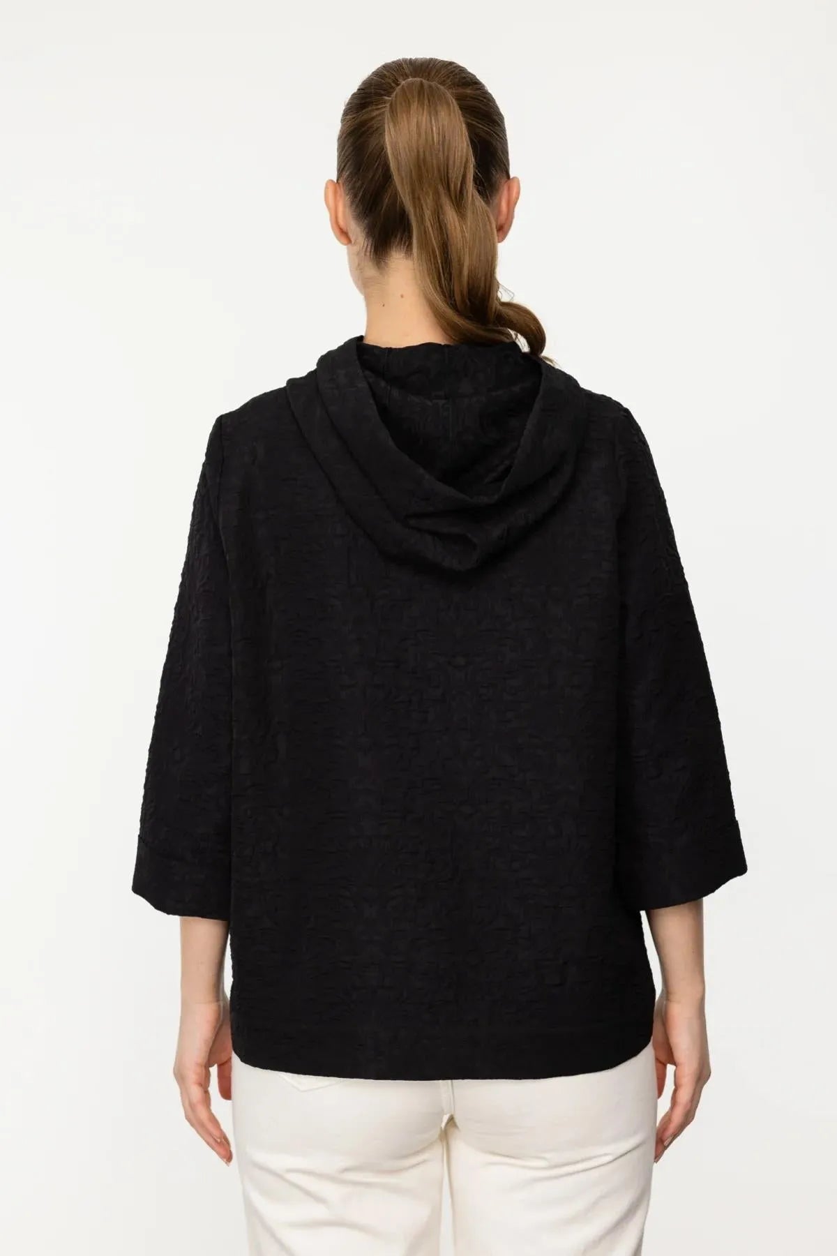 Hooded Zippered Half Sleeve Cardigan