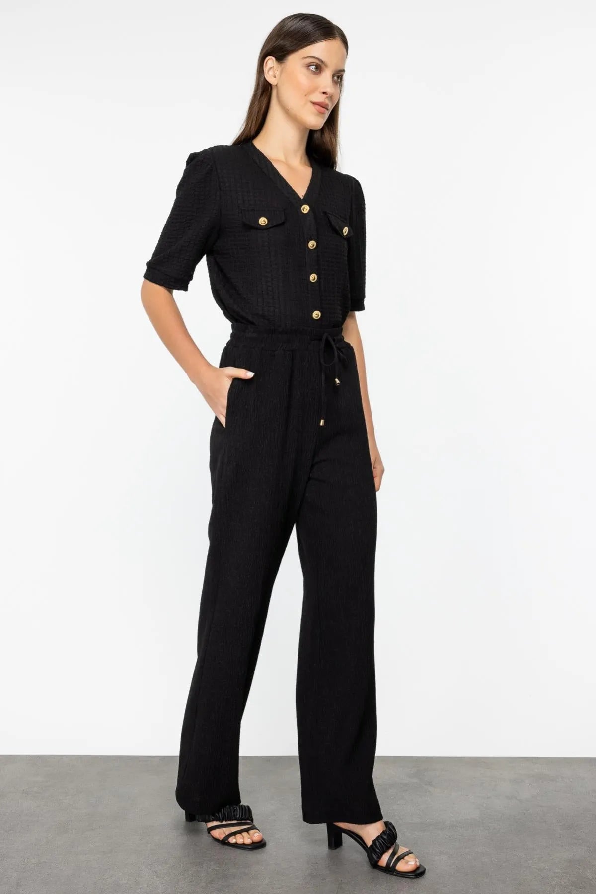 Self-Patterned Elastic Waist Trousers