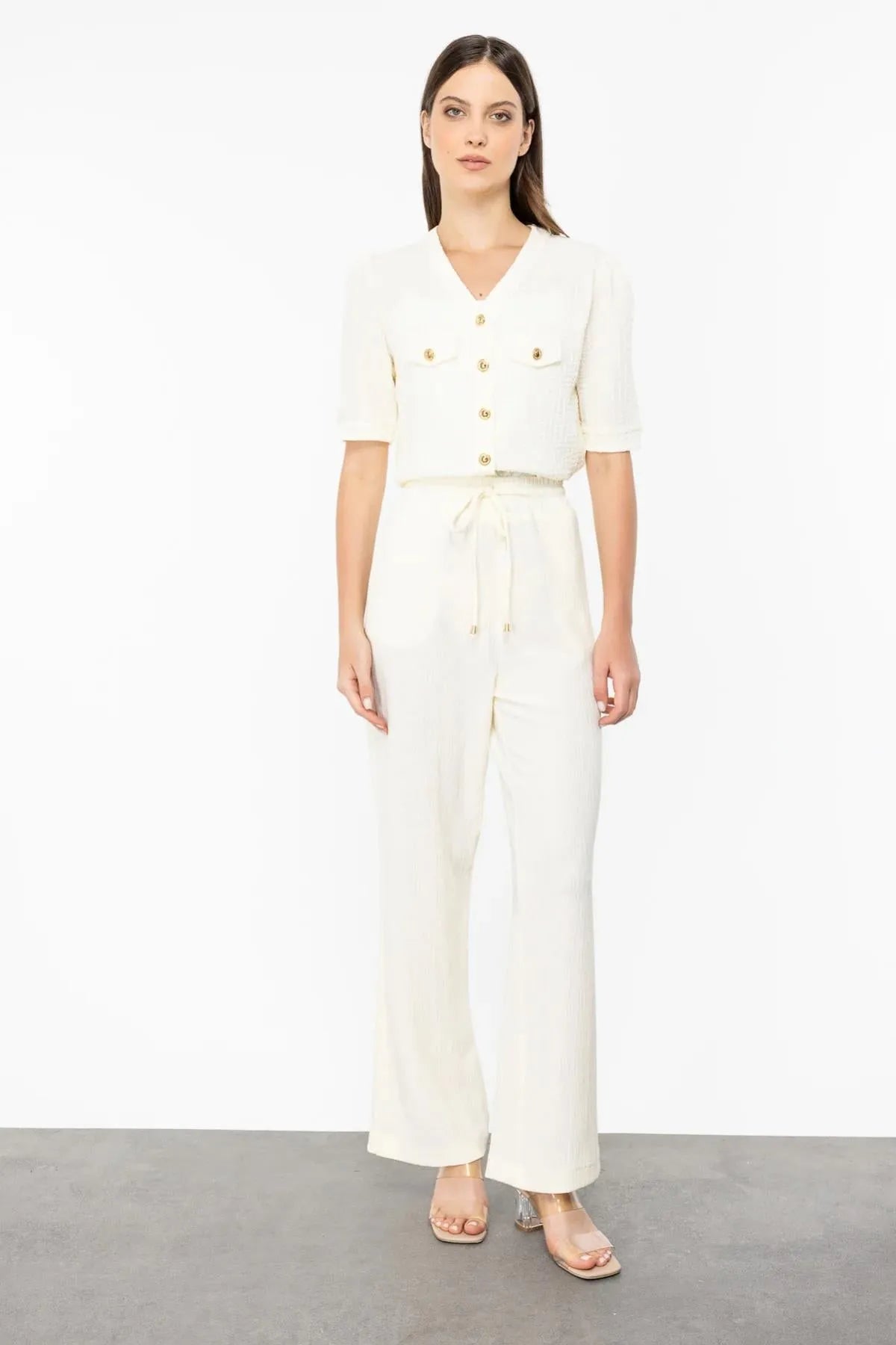 Self-Patterned Elastic Waist Trousers