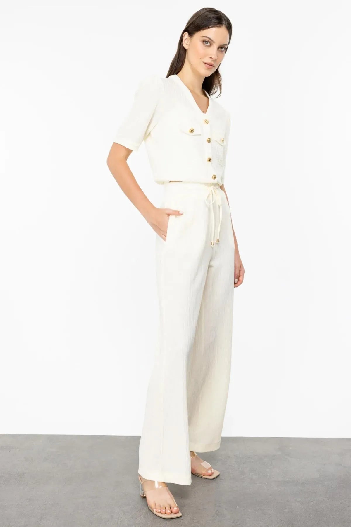 Self-Patterned Elastic Waist Trousers