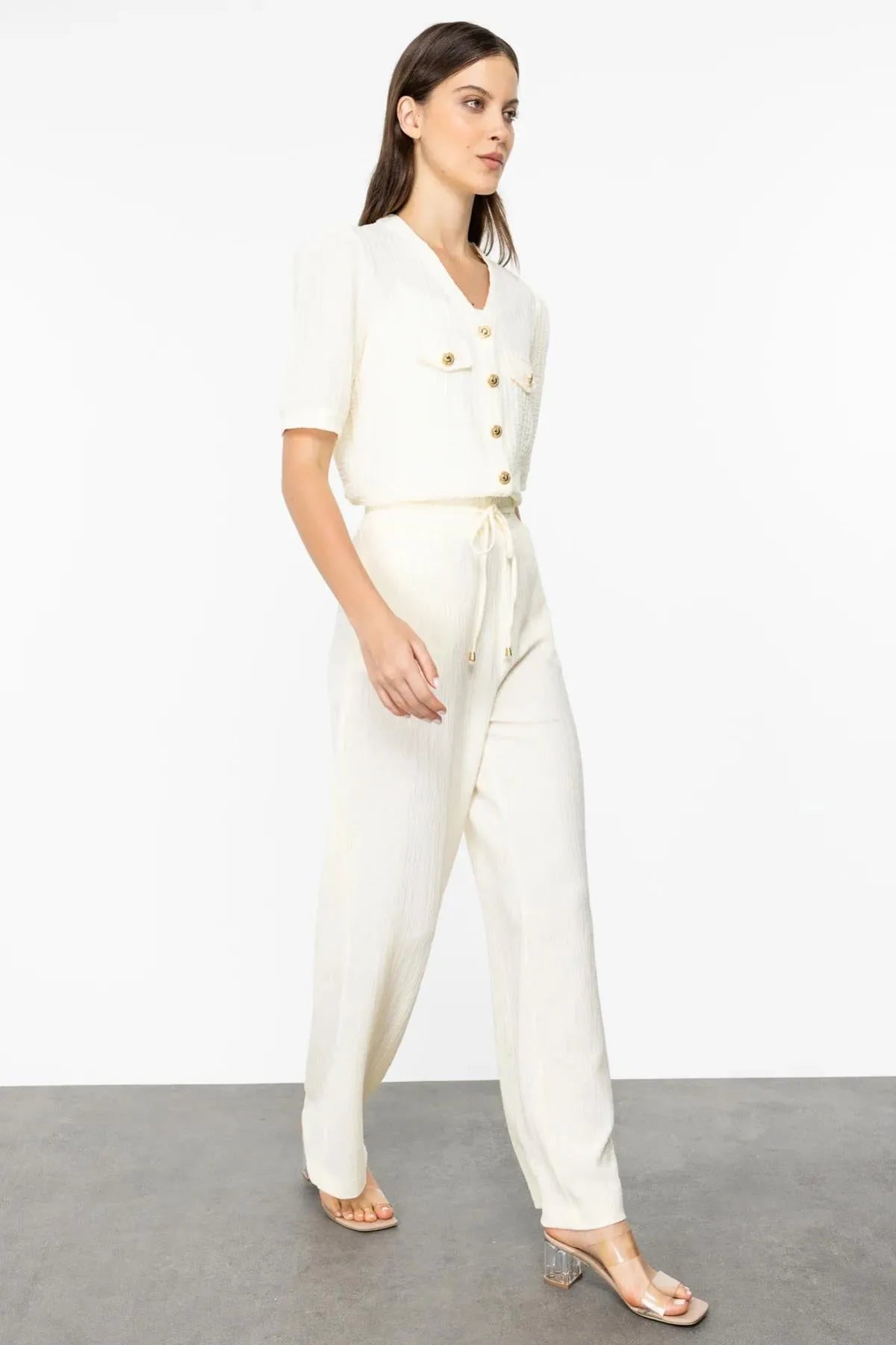 Self-Patterned Elastic Waist Trousers