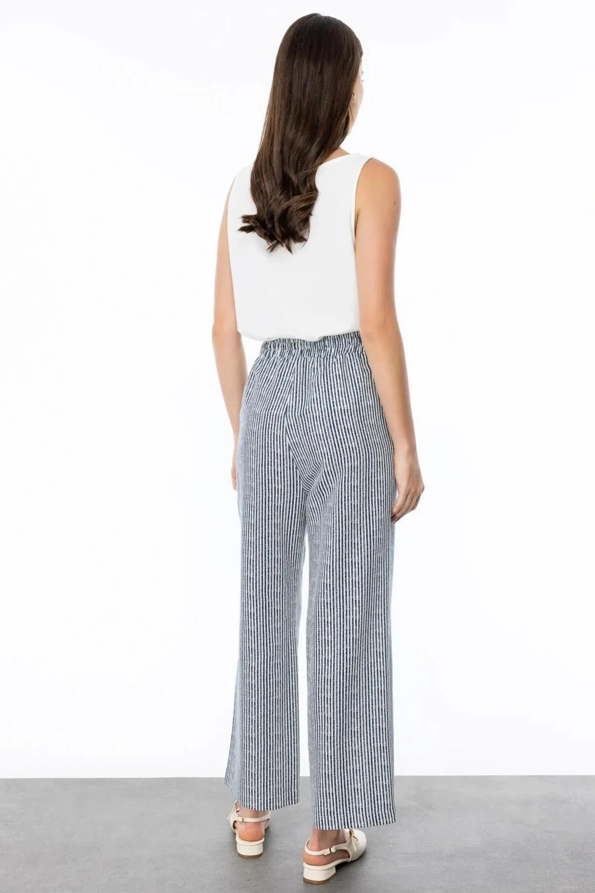 Self-Striped Wide Leg Trousers