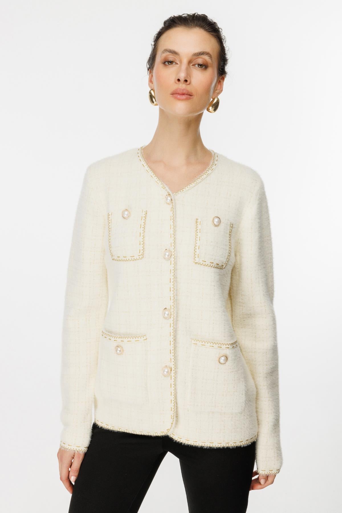 Glittery Piping Detailed Buttoned Cardigan