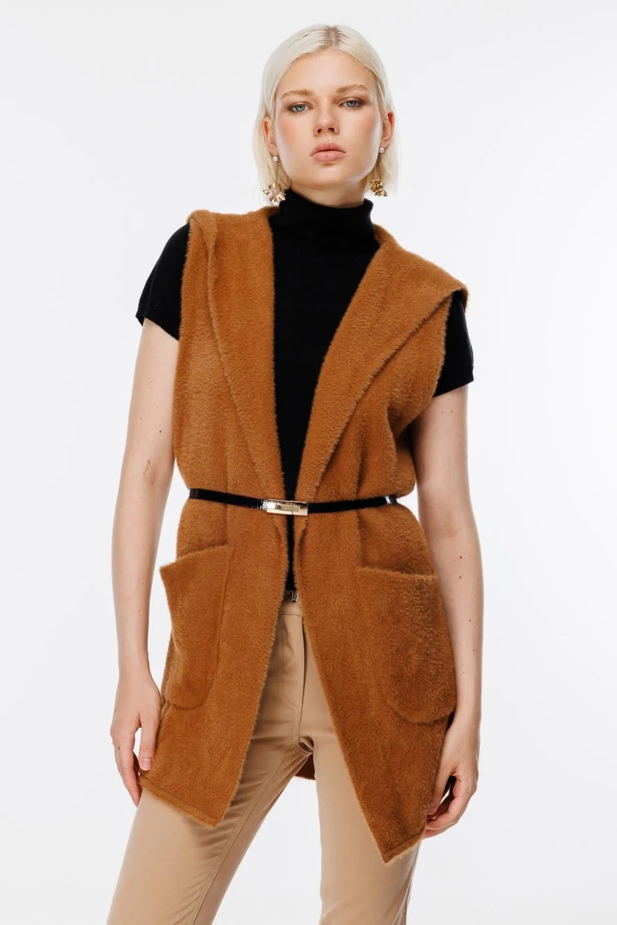 Hooded Waist Belted Vest