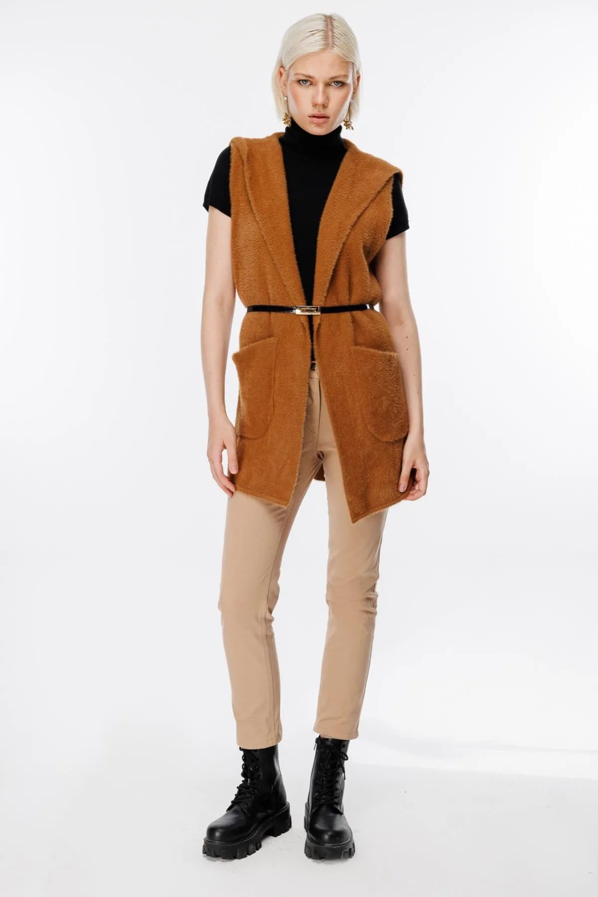 Hooded Waist Belted Vest