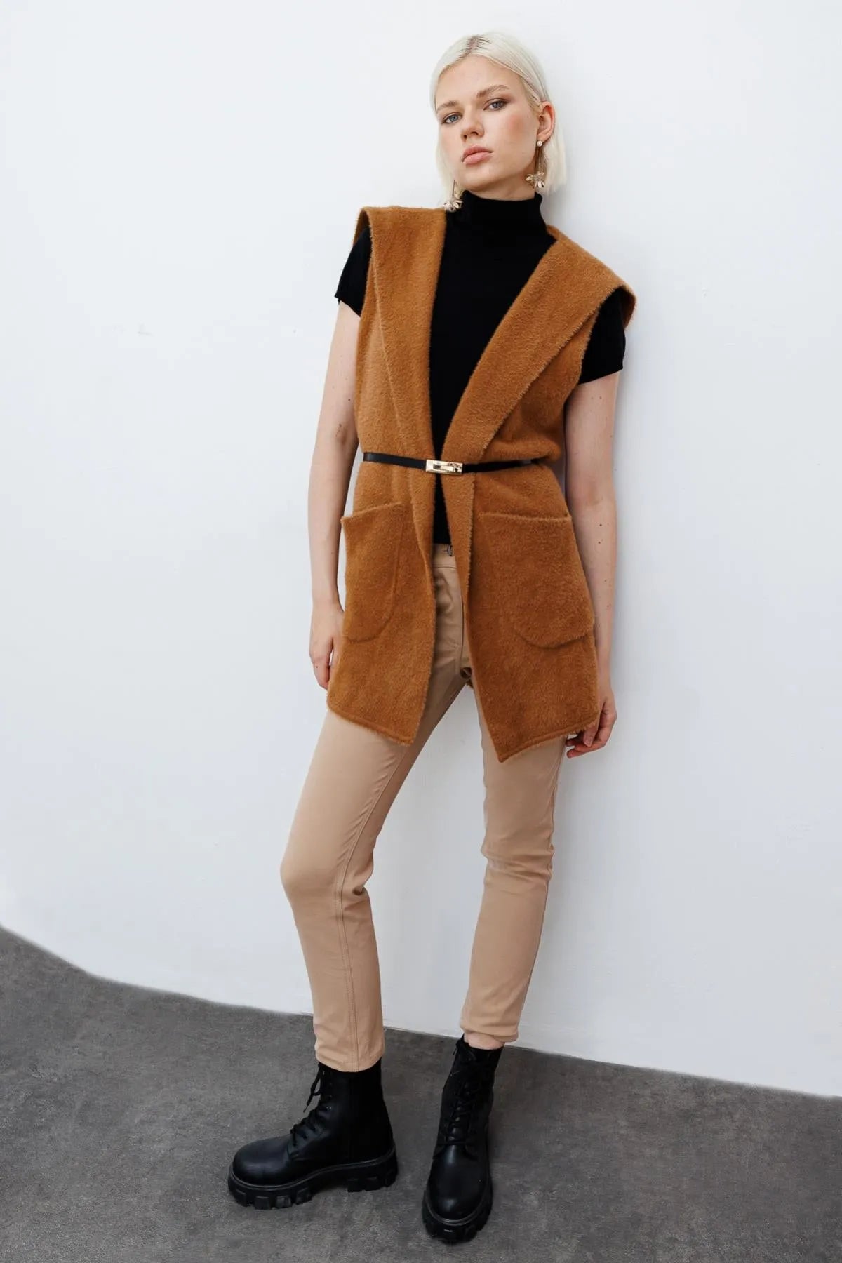 Hooded Waist Belted Vest