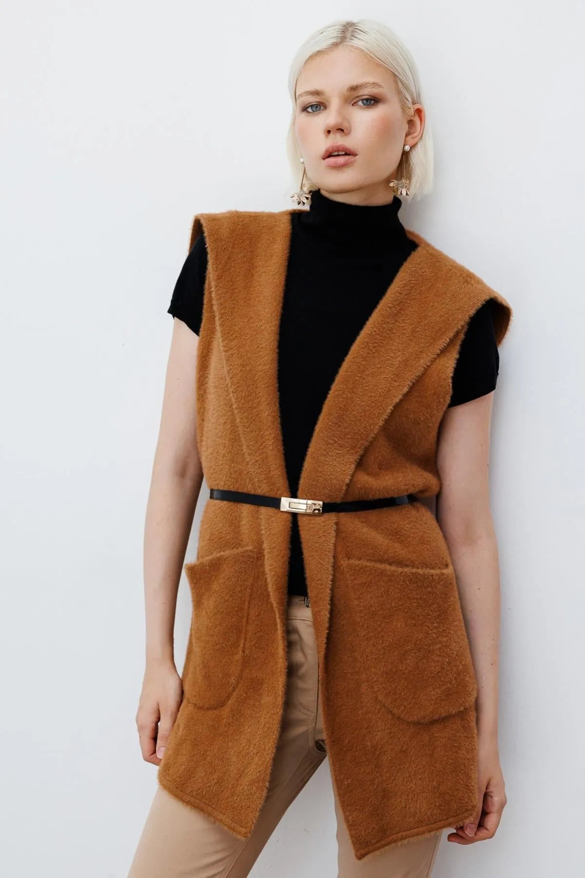 Hooded Waist Belted Vest