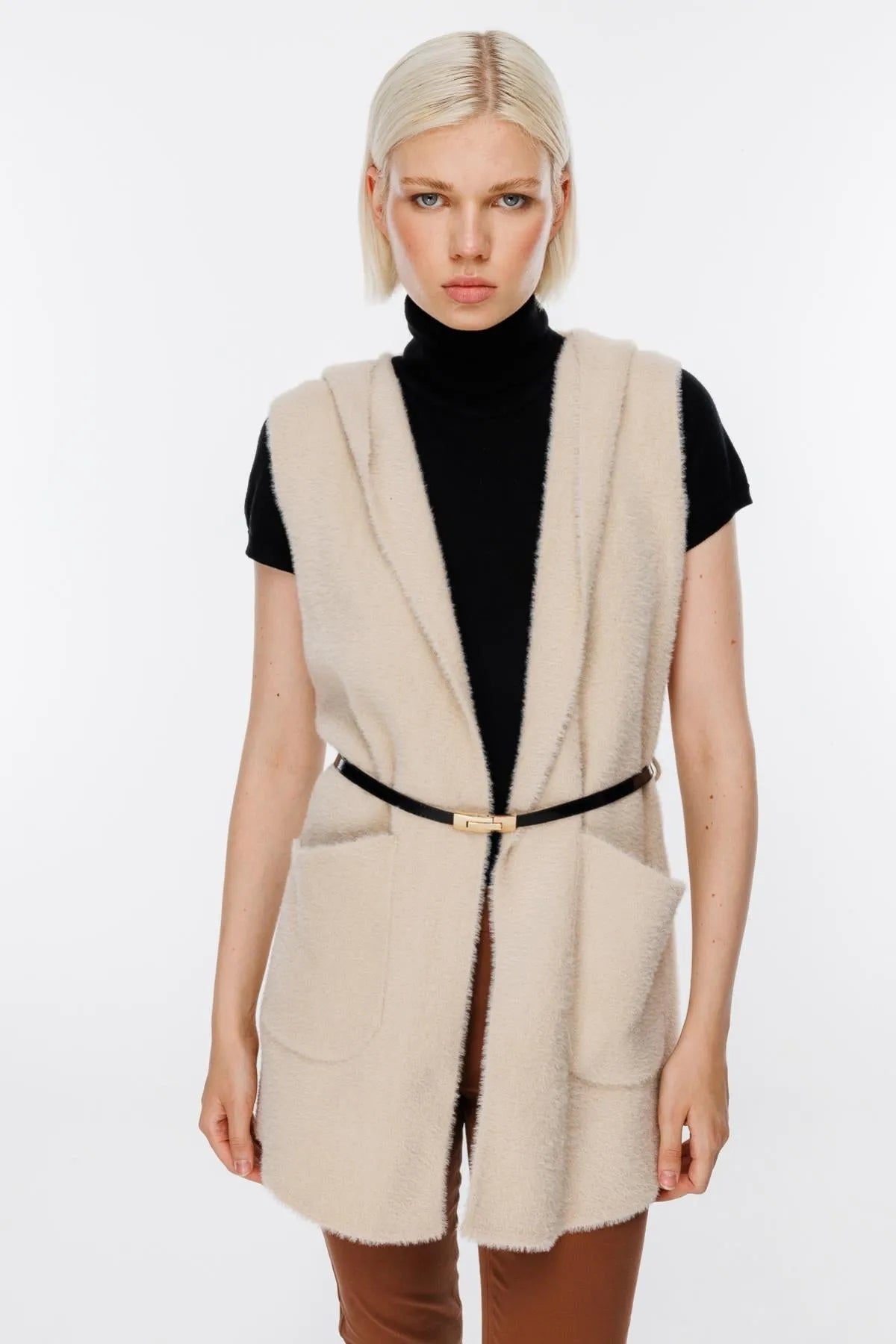 Hooded Waist Belted Vest