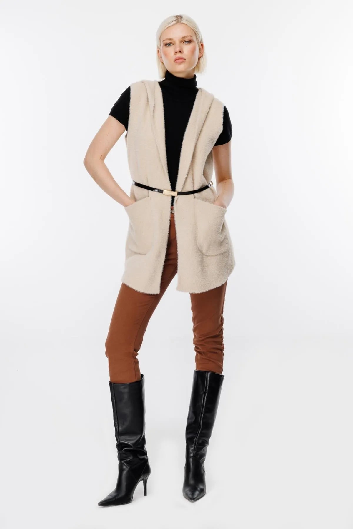 Hooded Waist Belted Vest