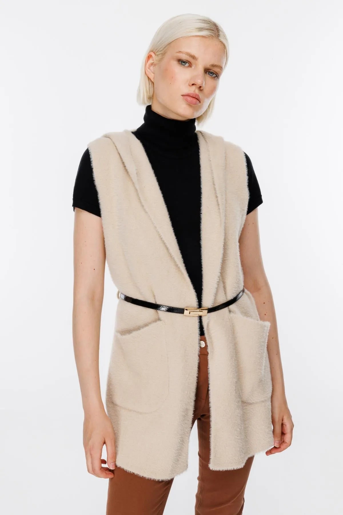 Hooded Waist Belted Vest