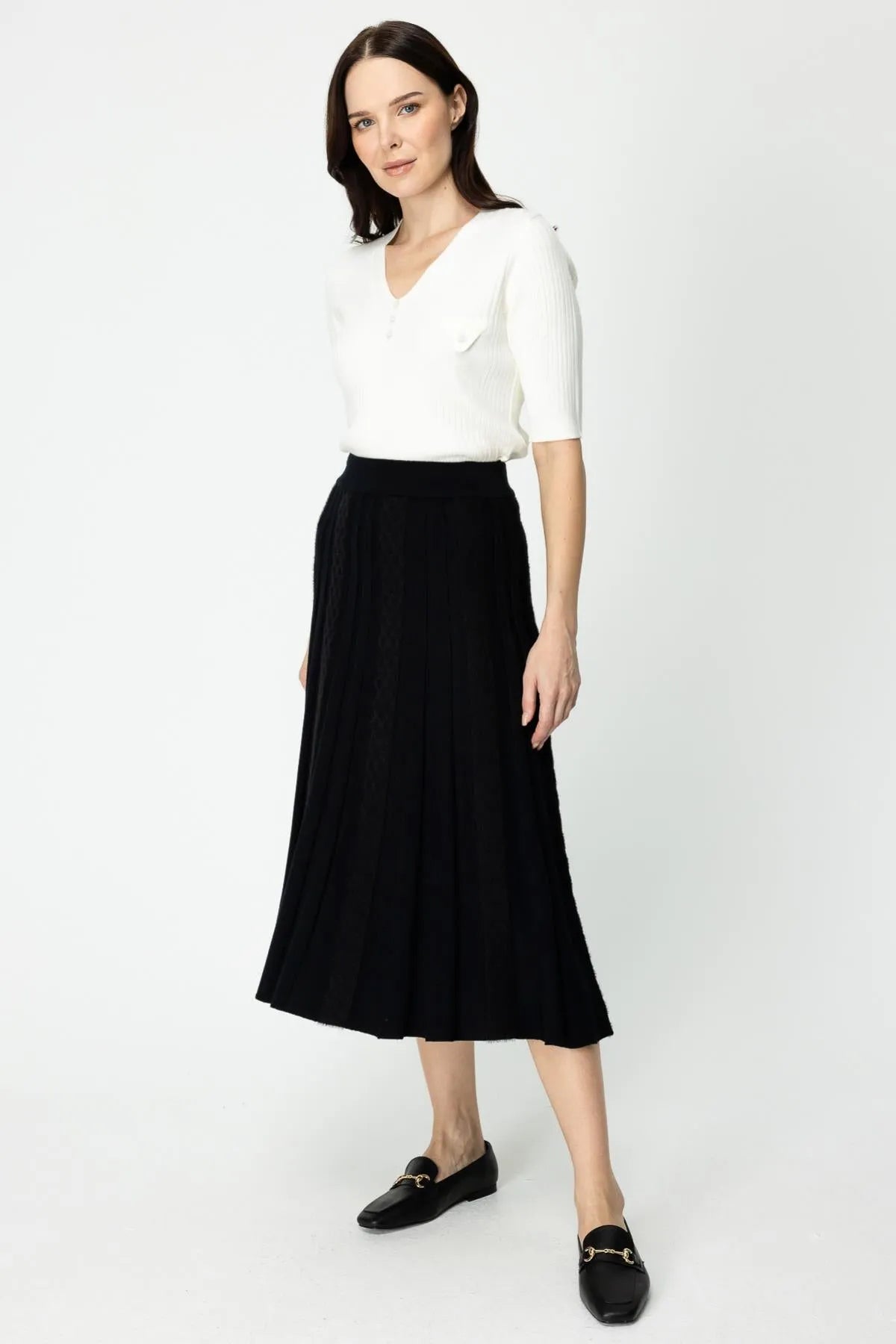 Pleated Midi Length Knit Skirt