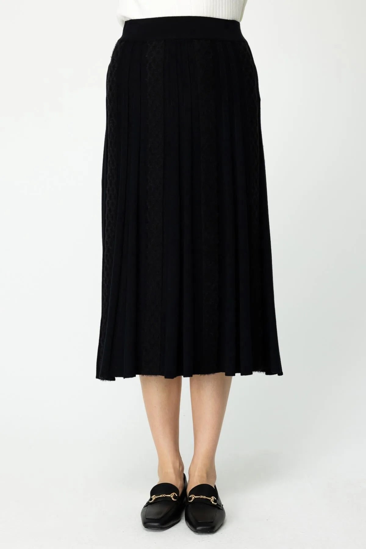 Pleated Midi Length Knit Skirt