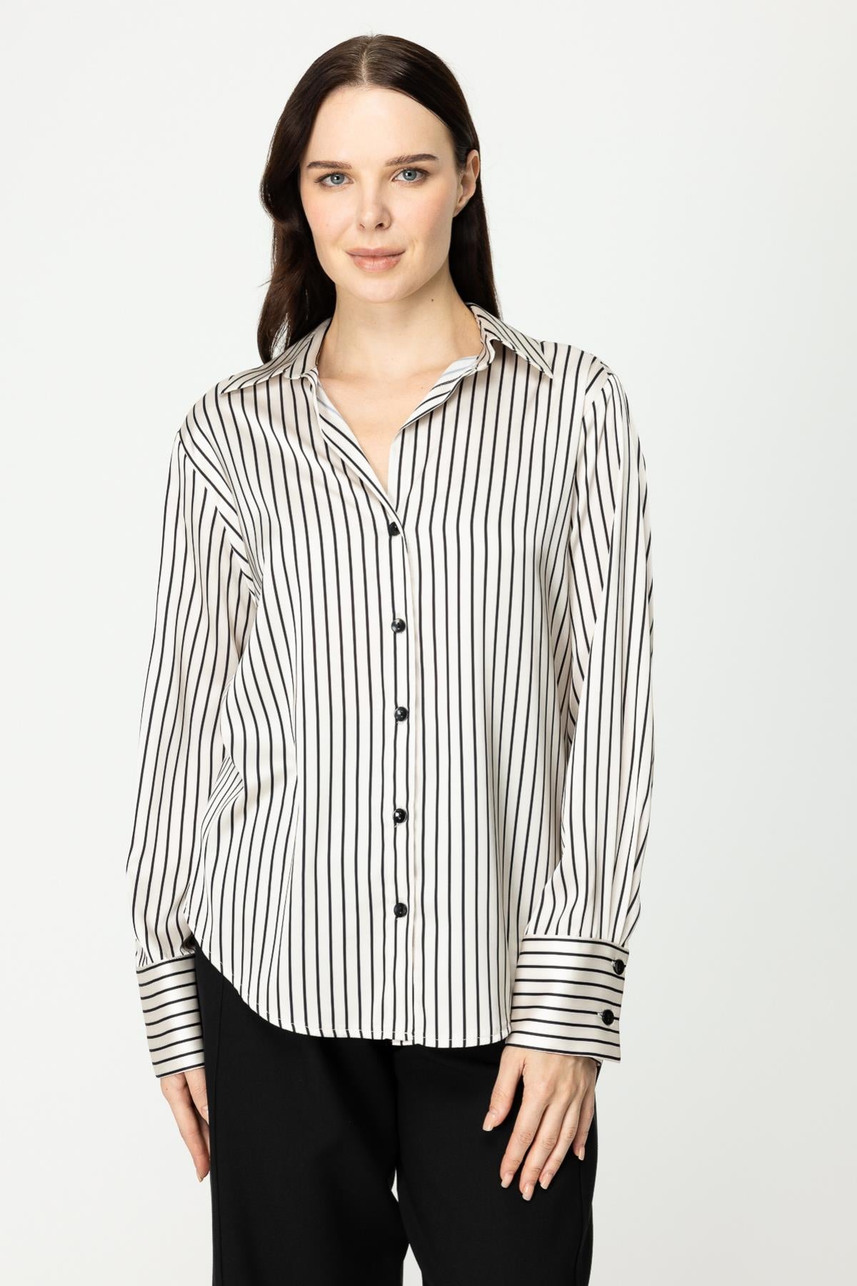 Striped Detailed Satin Shirt