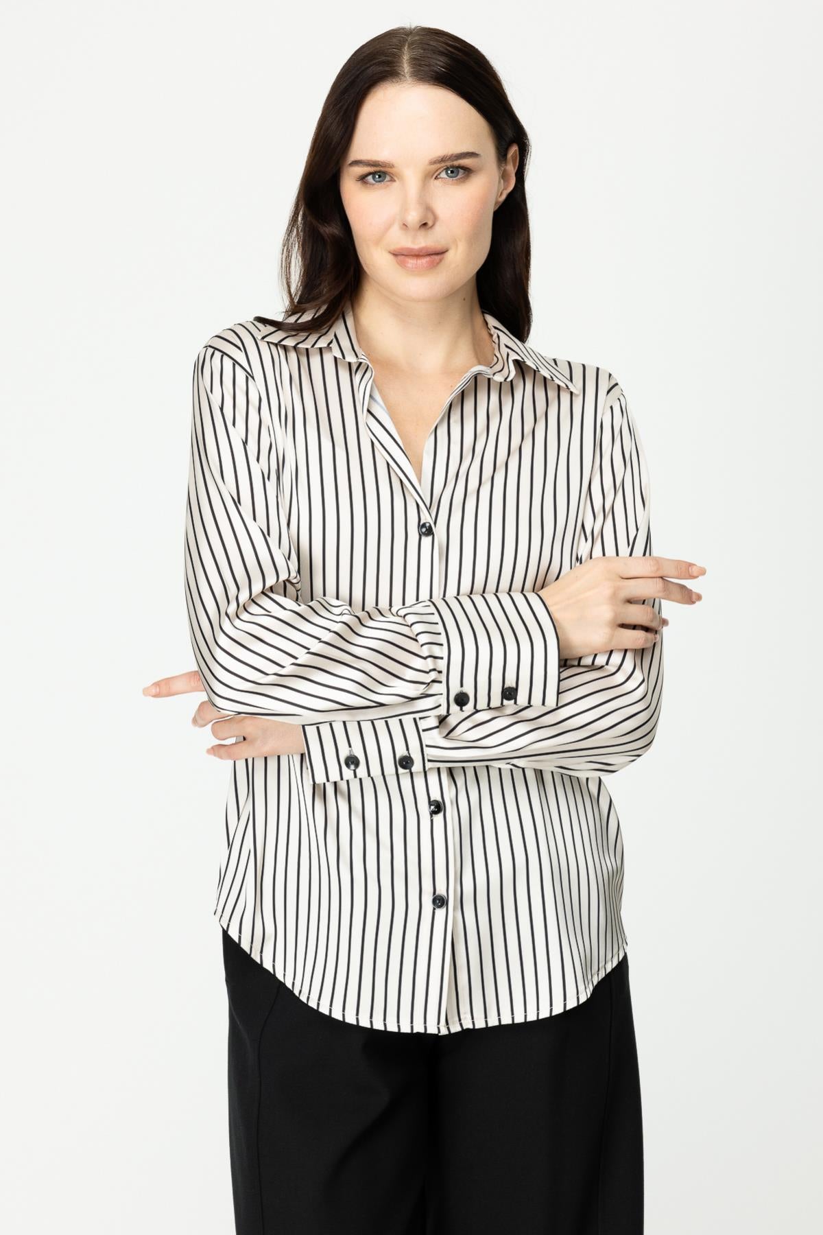 Striped Detailed Satin Shirt