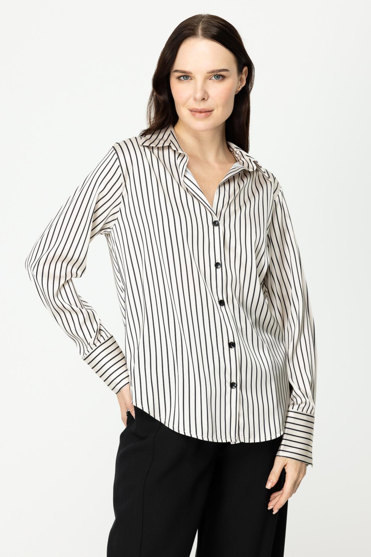 Striped Detailed Satin Shirt