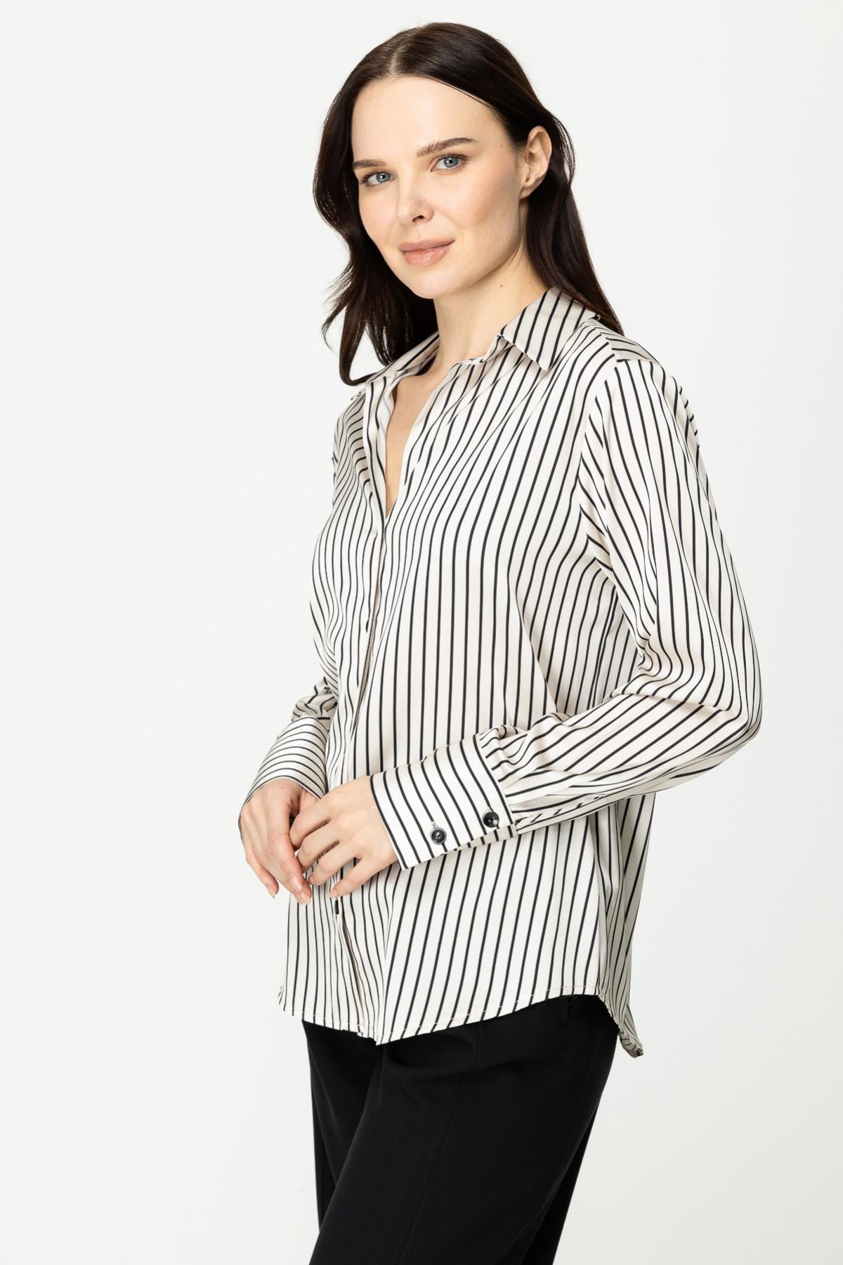 Striped Detailed Satin Shirt