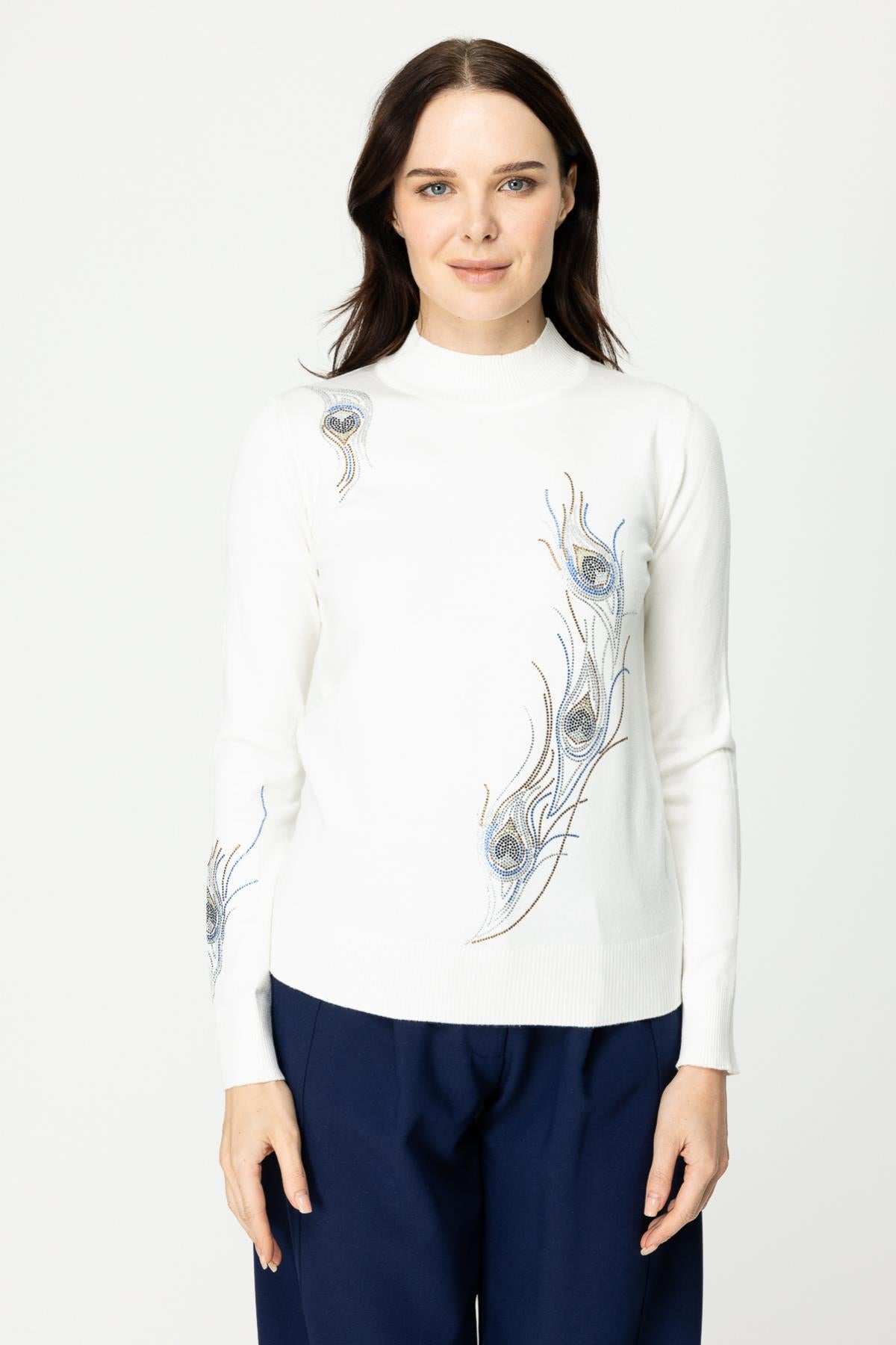 Stand Collar Embroidered Knitwear Sweater