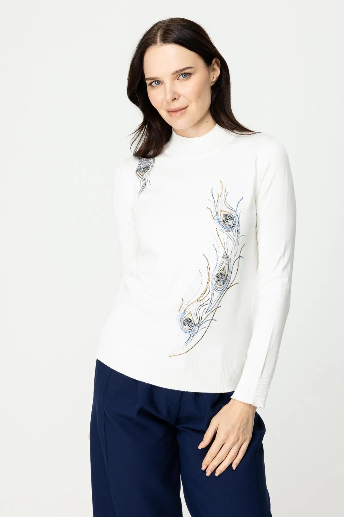 Stand Collar Embroidered Knitwear Sweater