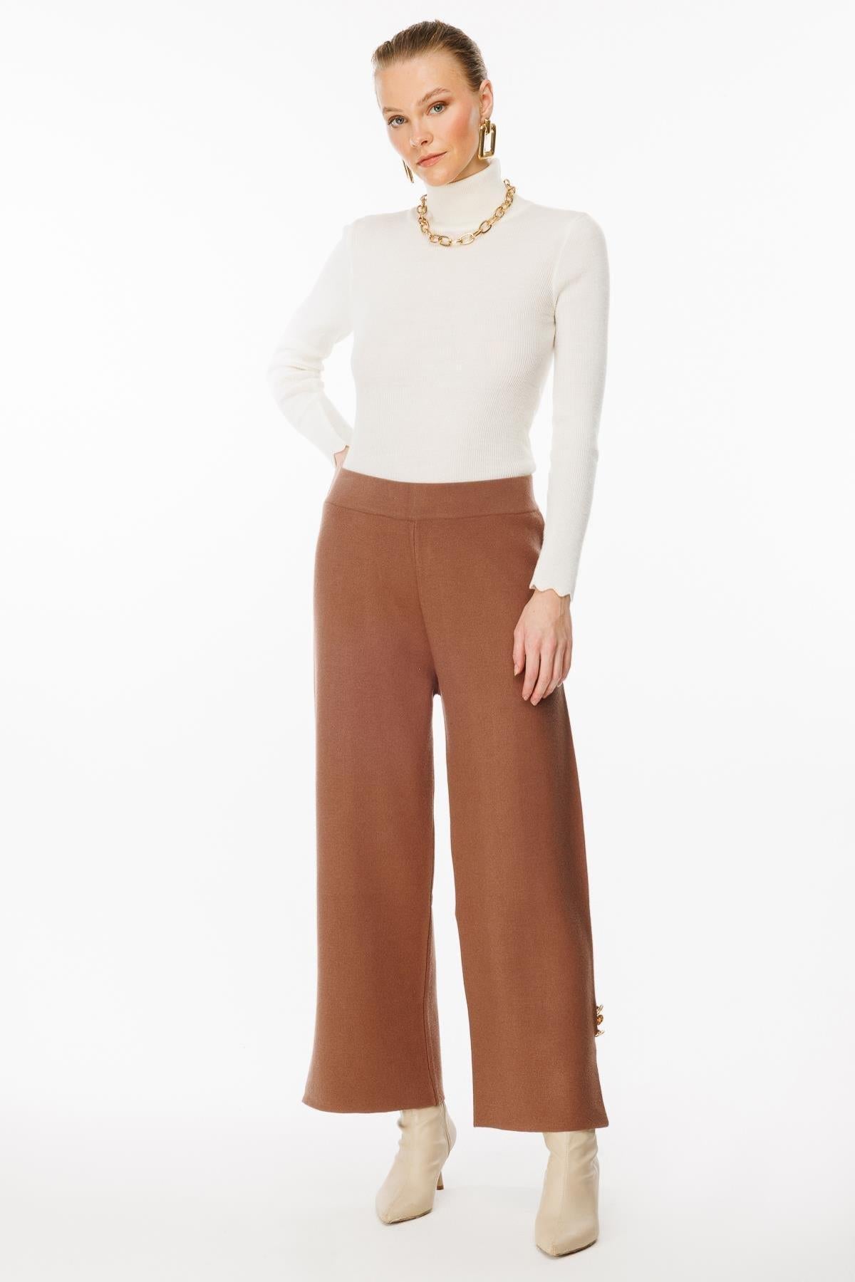 Knitted Trousers with Button Detail on Legs