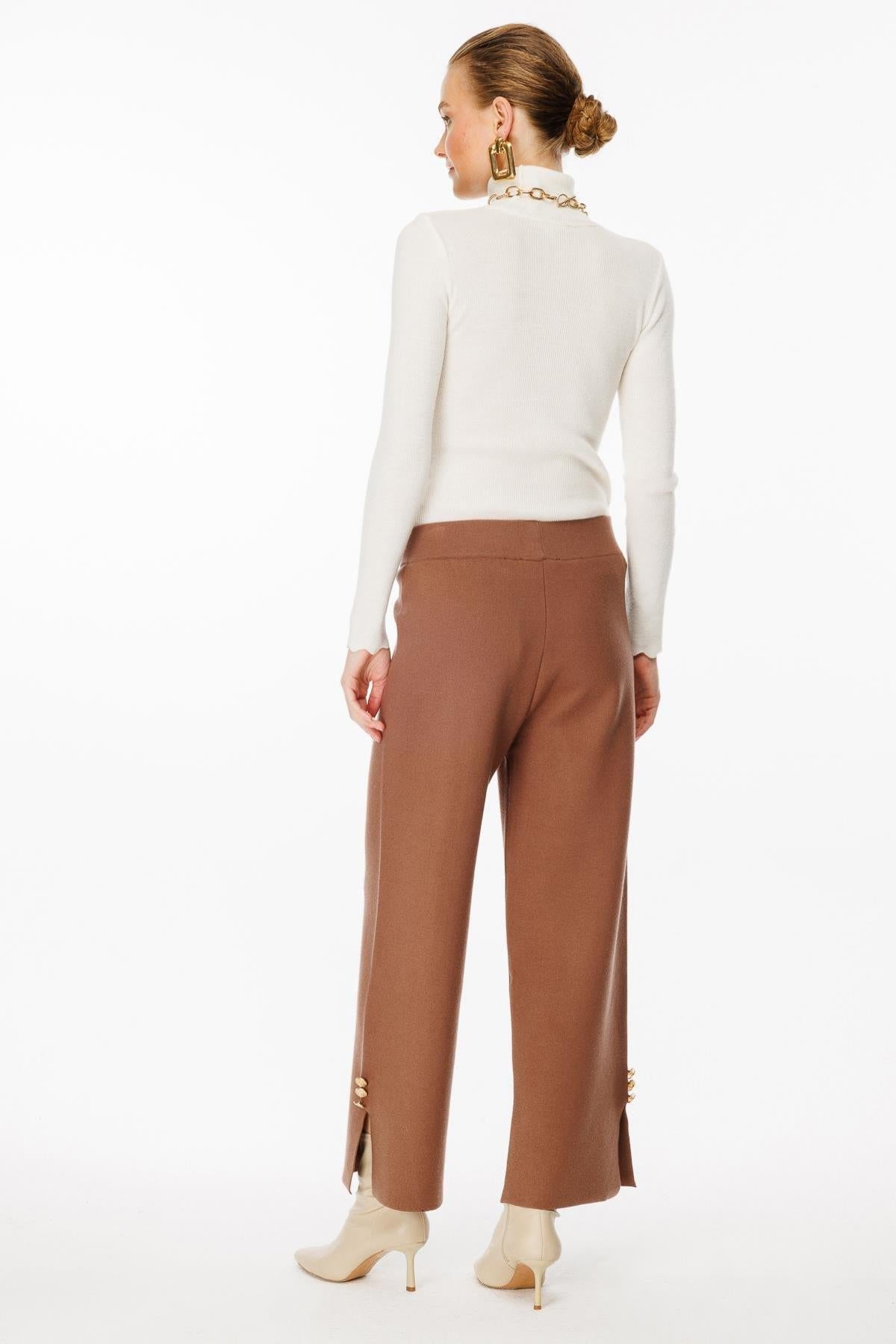 Knitted Trousers with Button Detail on Legs