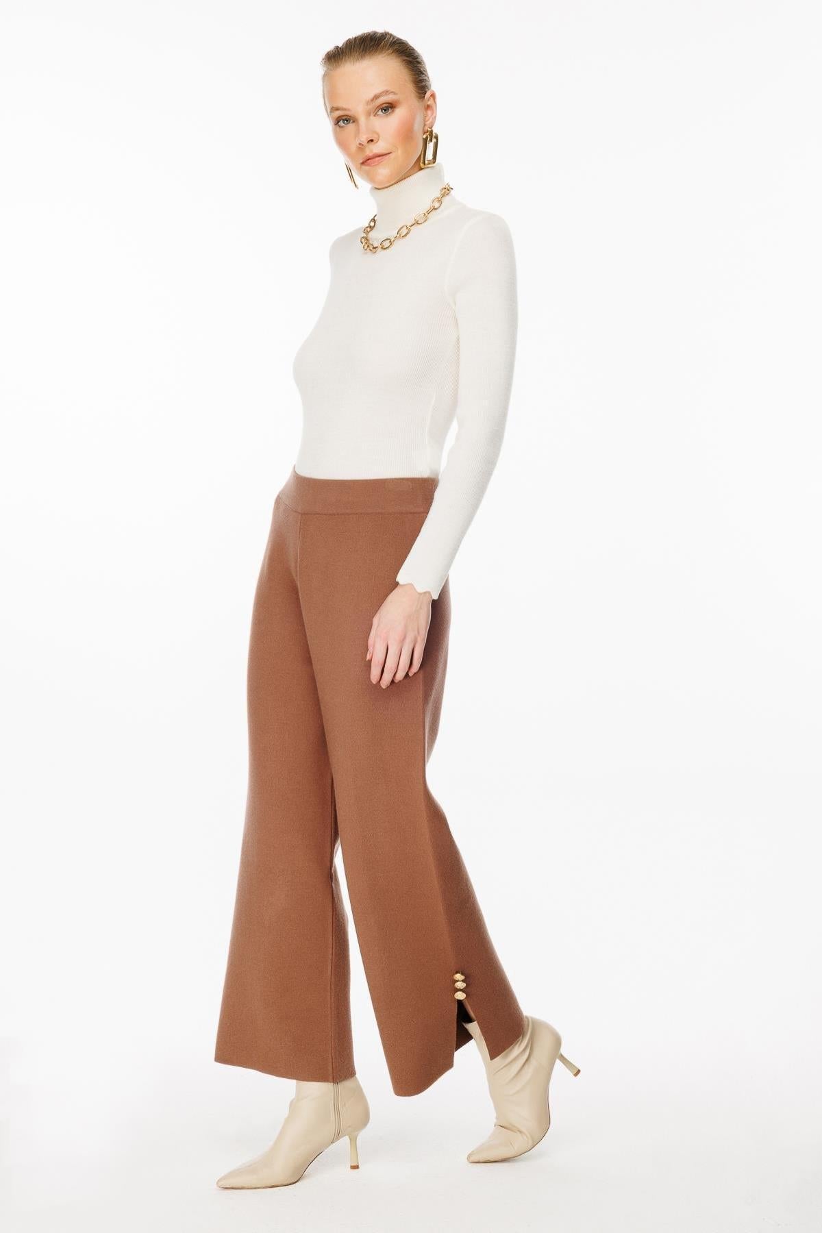 Knitted Trousers with Button Detail on Legs