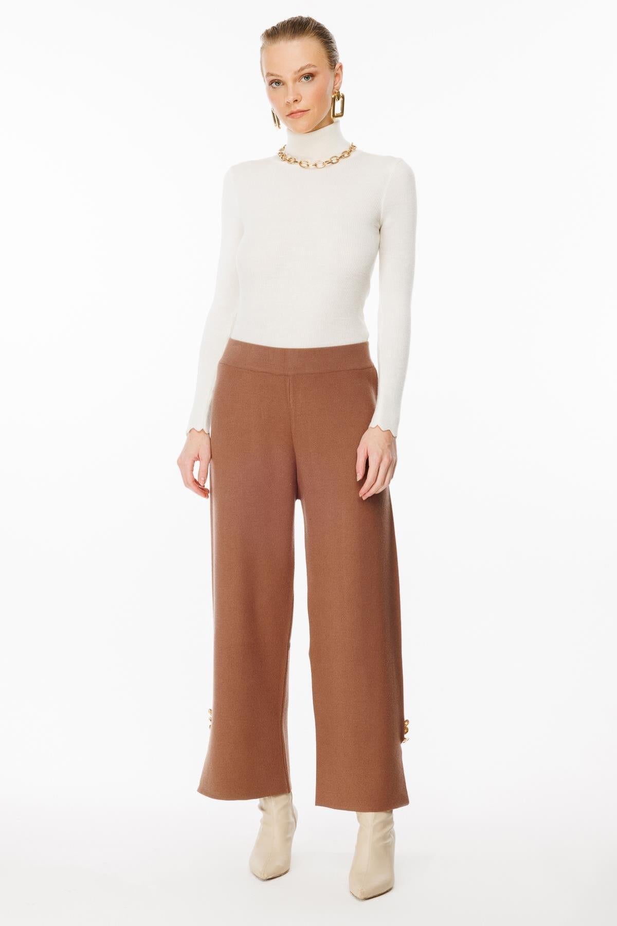 Knitted Trousers with Button Detail on Legs