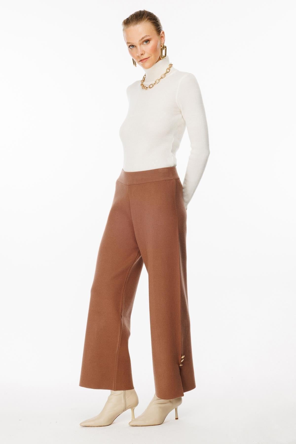 Knitted Trousers with Button Detail on Legs