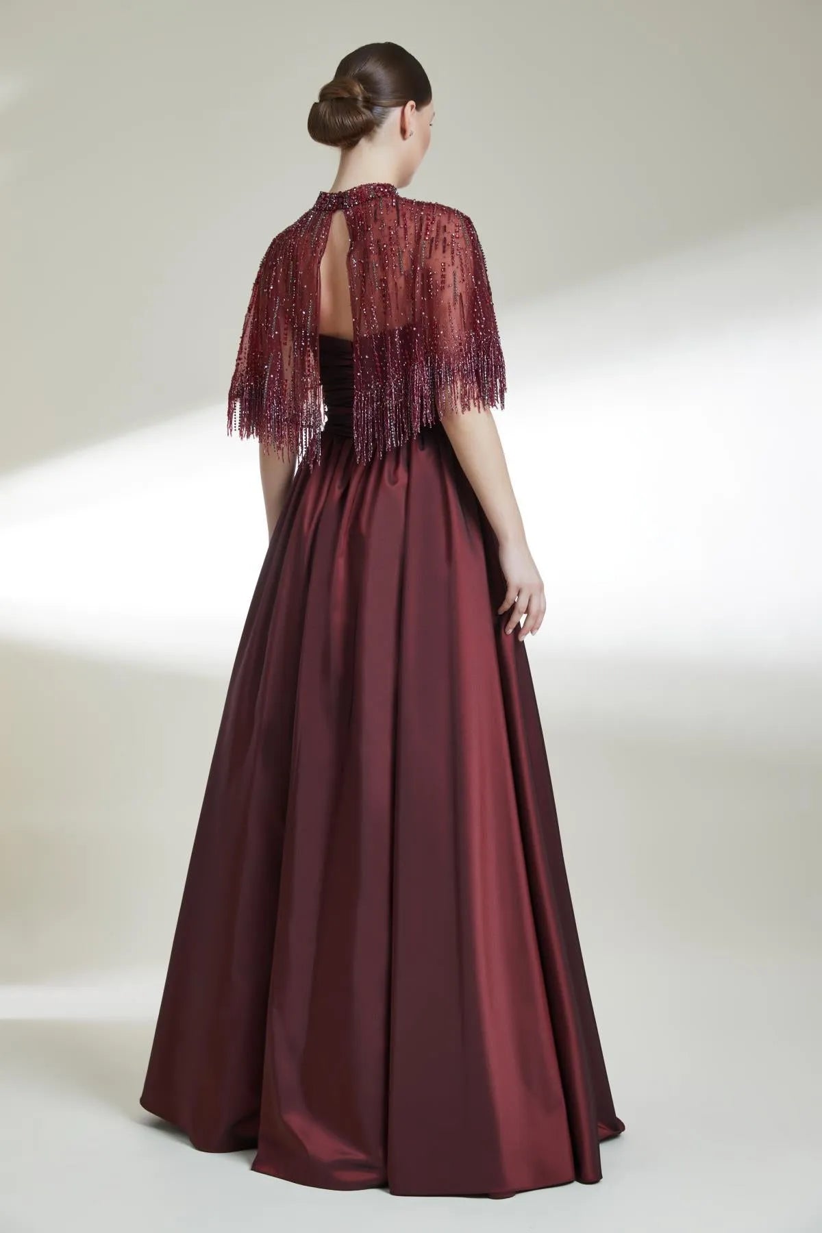 Draped A-Line Evening Dress with Cape