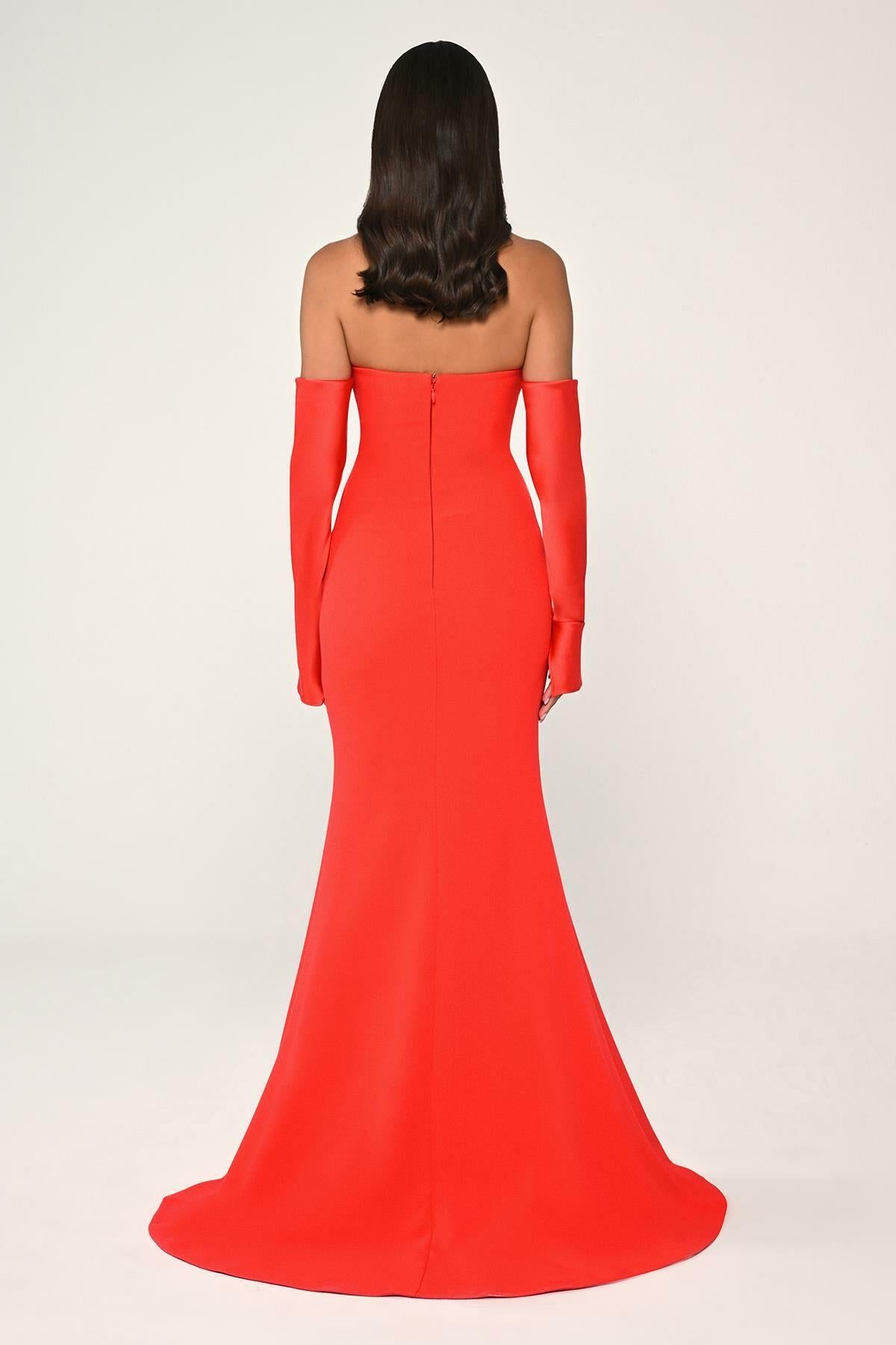 Strapless Low Sleeve Fishtail Evening Dress