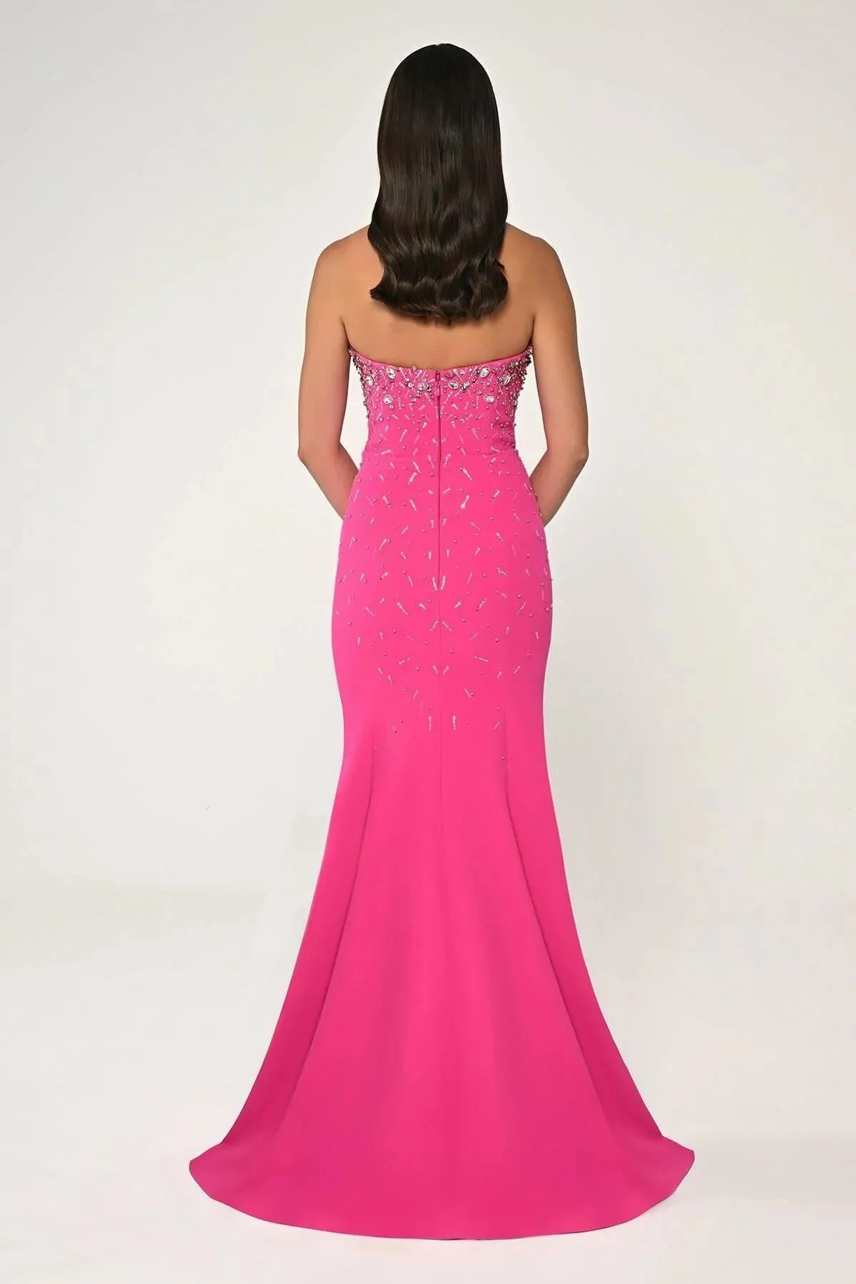 Strapless Crepe Stoned Long Evening Dress