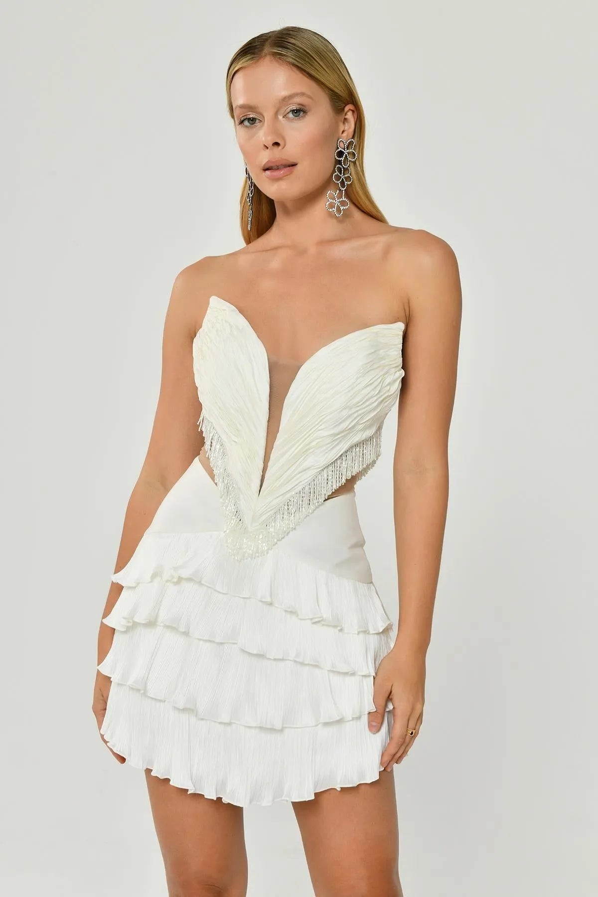 Strapless Pleated Layered Mini Evening Dress